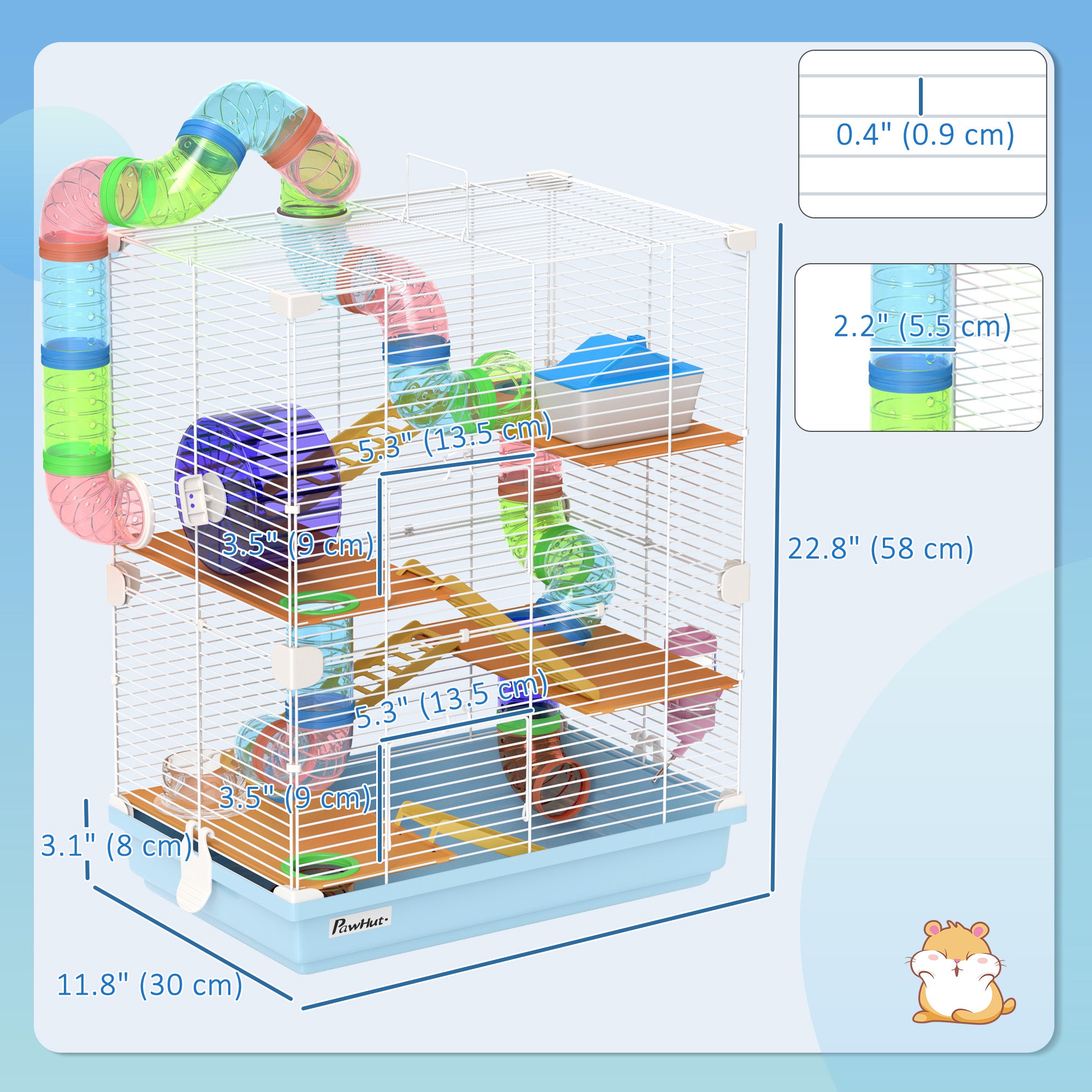 5 Tiers Hamster Cage Portable with Exercise Wheels Play Tube Water Bottle Dishes House Ladder for Gerbils, Light Blue Hamster Cages at Gallery Canada