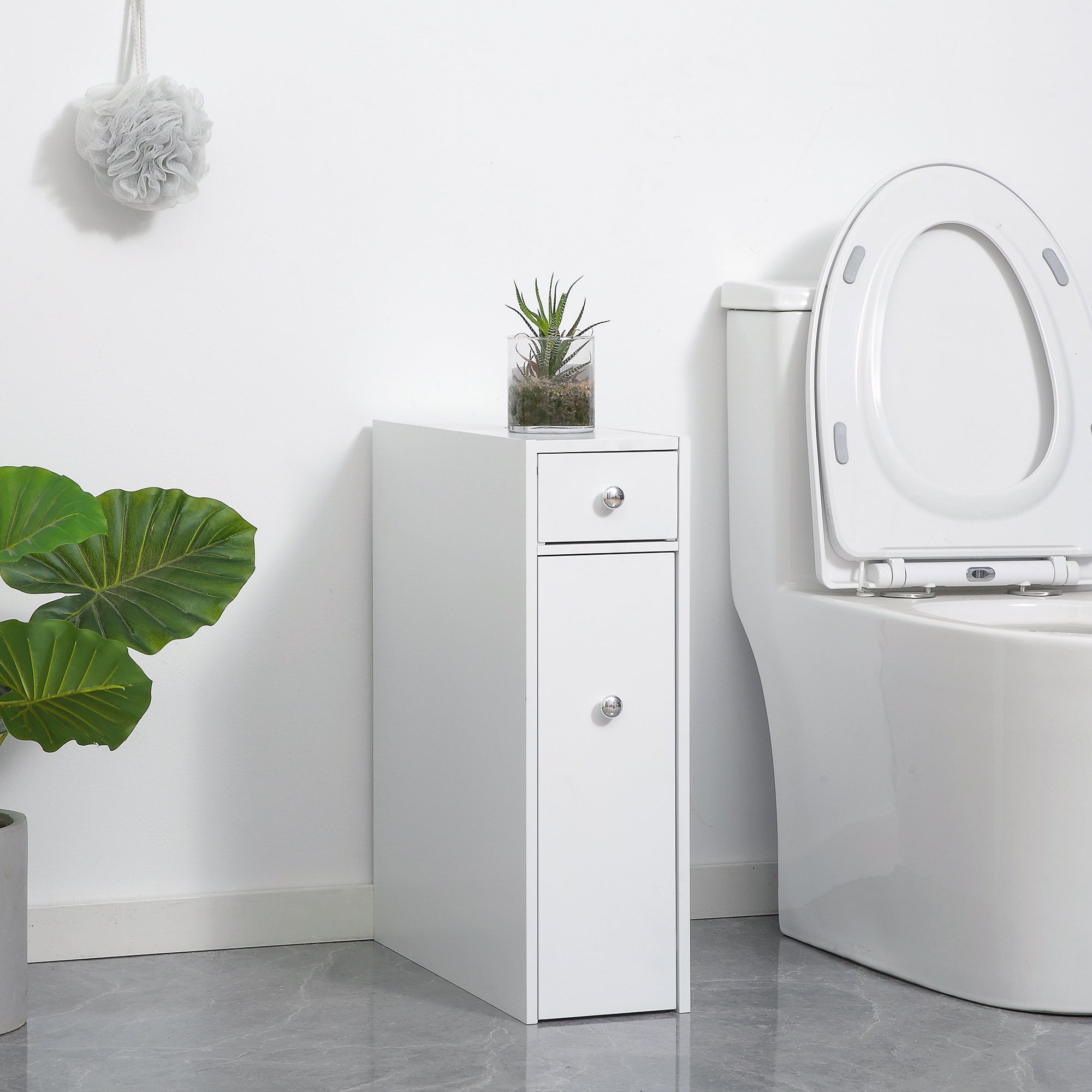 Small Bathroom Storage Cabinet, Space Saving Toilet Paper Cabinet, Narrow Bathroom Cabinet with Drawers and Hidden Storage, White Bathroom Cabinets   at Gallery Canada