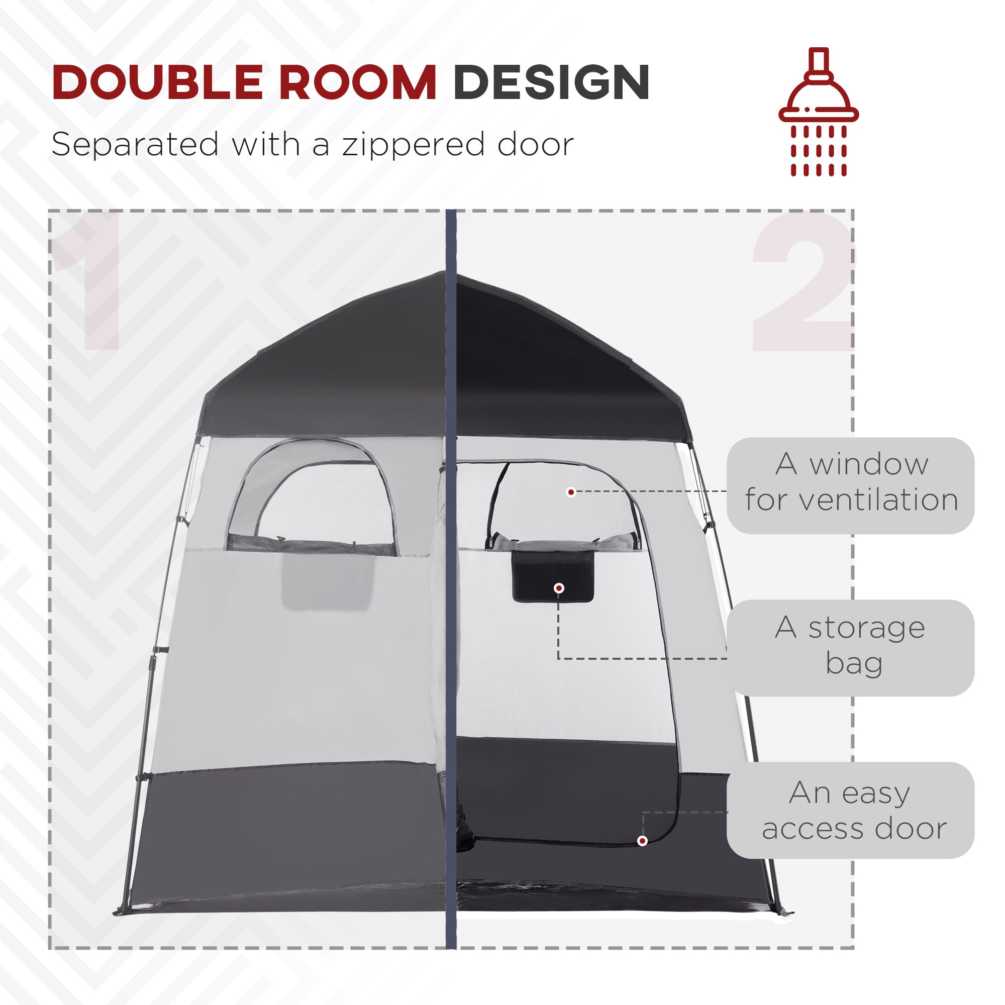 Outdoor Portable Pop Up Shower Tent Changing Tent Privacy Enclosure with 2 Rooms, Shower Bag, Floor for Camping, Black Camping Tents at Gallery Canada
