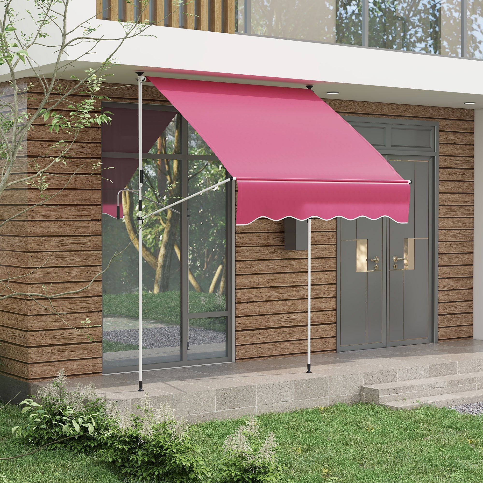 6.6'x5' Manual Retractable Patio Awning Sun Shelter Window Door Deck Canopy, Water Resistant UV Protector, Wine Red Patio Awnings   at Gallery Canada