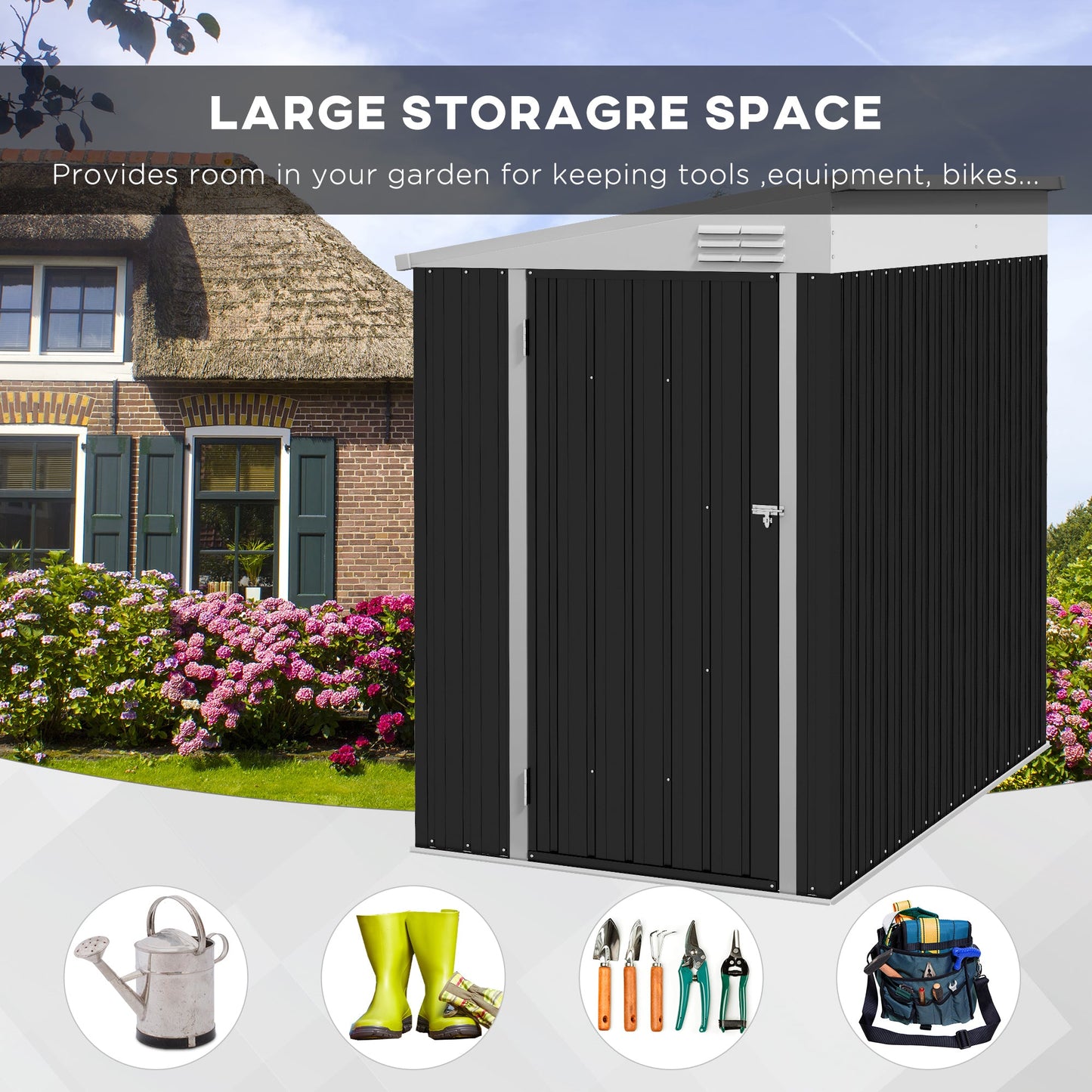 4' x 6' Garden Storage Shed Lean to Shed Outdoor Metal Tool House with Lockable Door and Air Vents for Patio, Lawn Sheds   at Gallery Canada