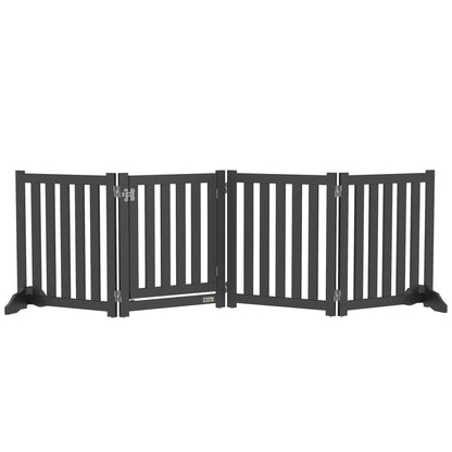 Foldable Dog Gate with Door, 4 Panels Fressstanding Pet Gate, Black Houses, Kennels & Pens   at Gallery Canada