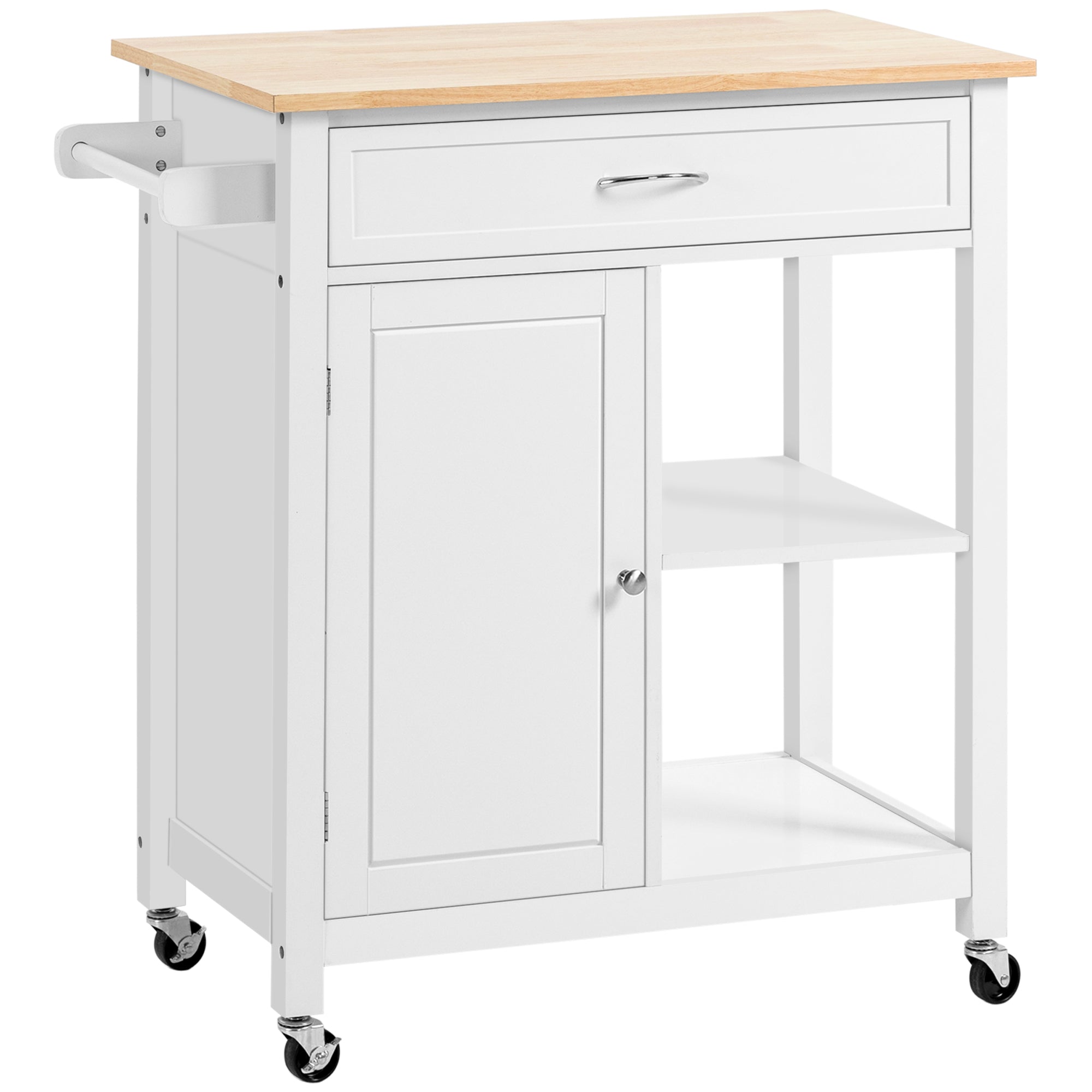 Rolling Kitchen Cart with Wood Top and Drawer, Kitchen Island on Wheels for Dining Room, White Kitchen Islands & Kitchen Carts White  at Gallery Canada