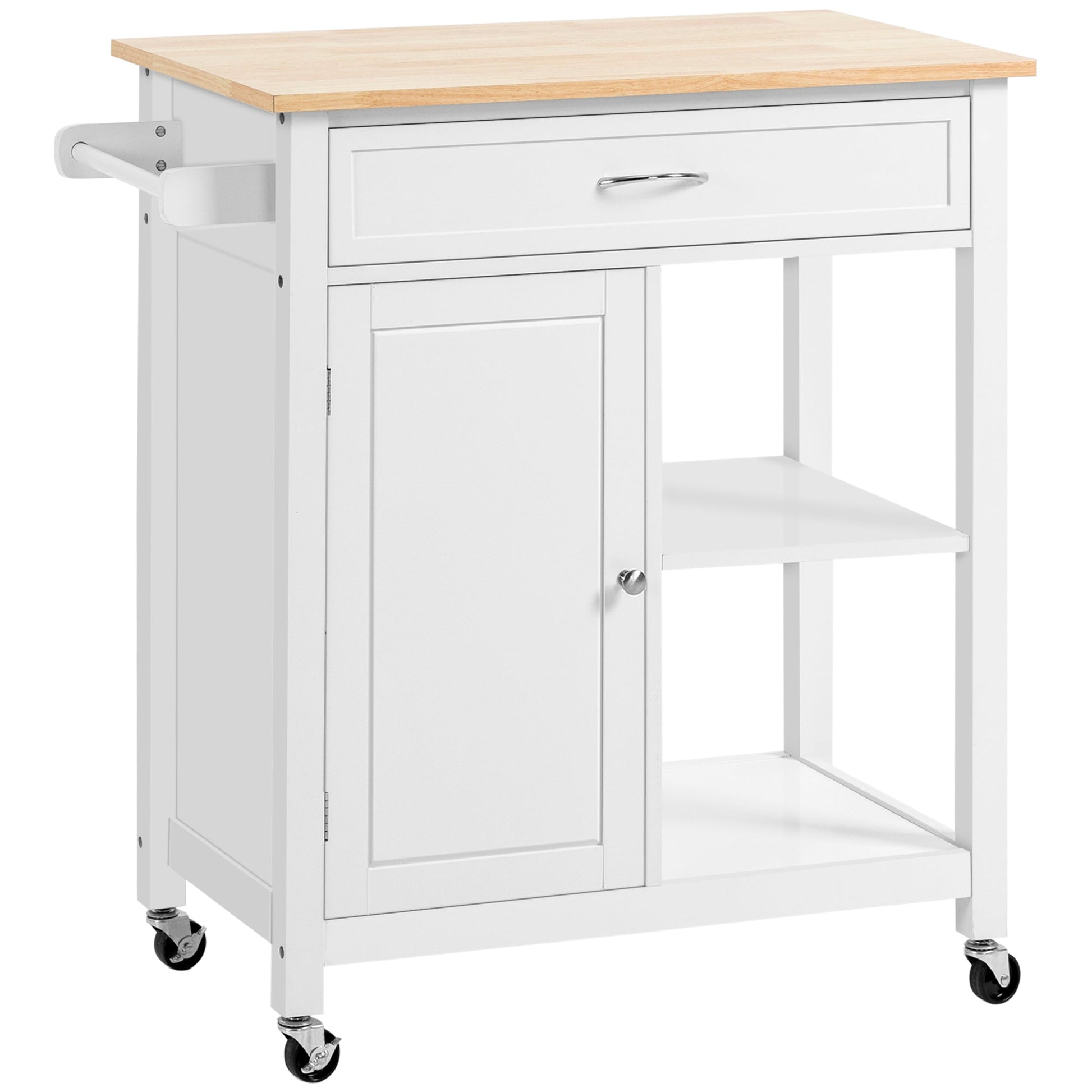 Rolling Kitchen Cart with Wood Top and Drawer, Kitchen Island on Wheels for Dining Room, White Kitchen Islands & Kitchen Carts White  at Gallery Canada