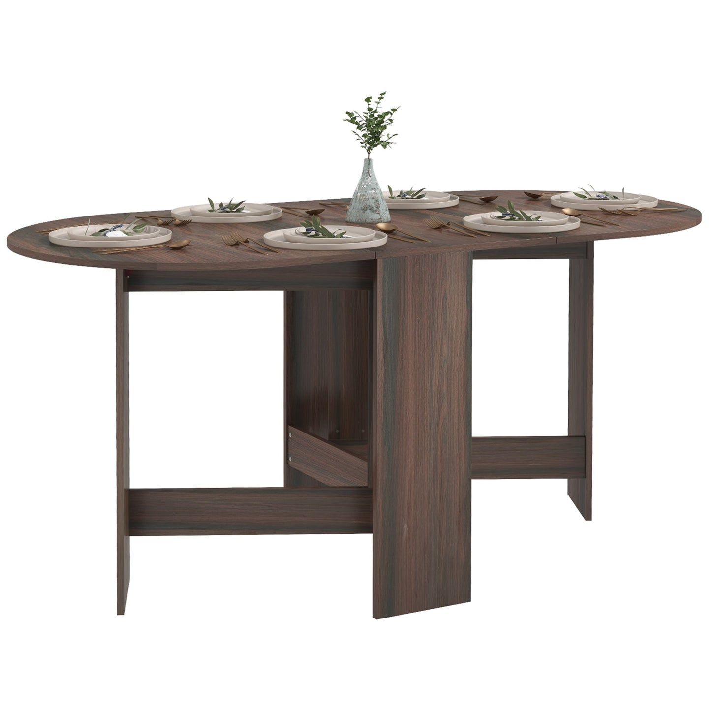 Folding Dining Table, Oval Drop Leaf Kitchen Table for Small Spaces, Distressed Brown Bar Tables & Dining Tables Distressed Brown  at Gallery Canada