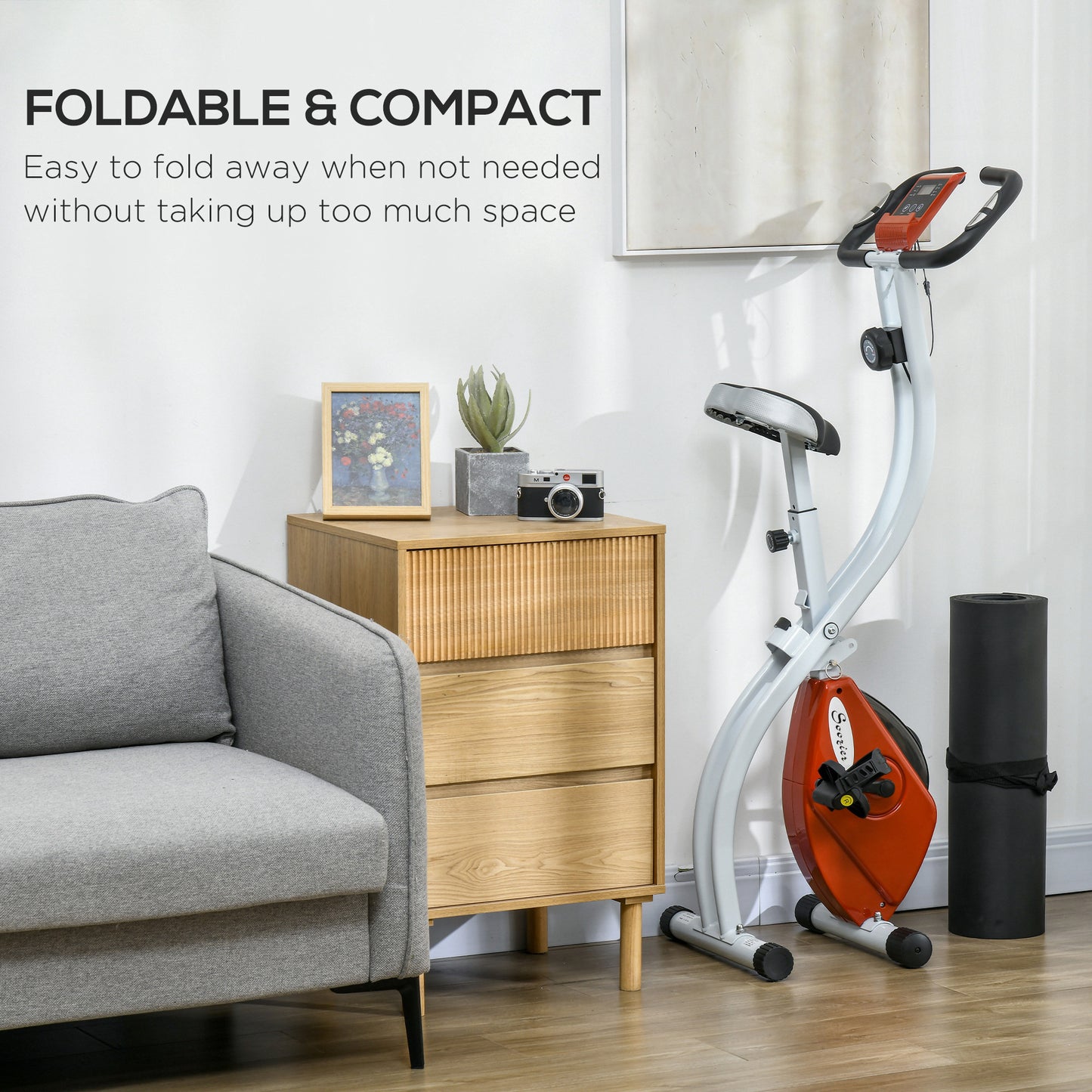 Foldable &; Quiet Exercise Bike with 8-Level Magnetic Resistance, Pulse Sensor, Wheels and LCD Monitor, Red Exercise & Stationary Bikes   at Gallery Canada