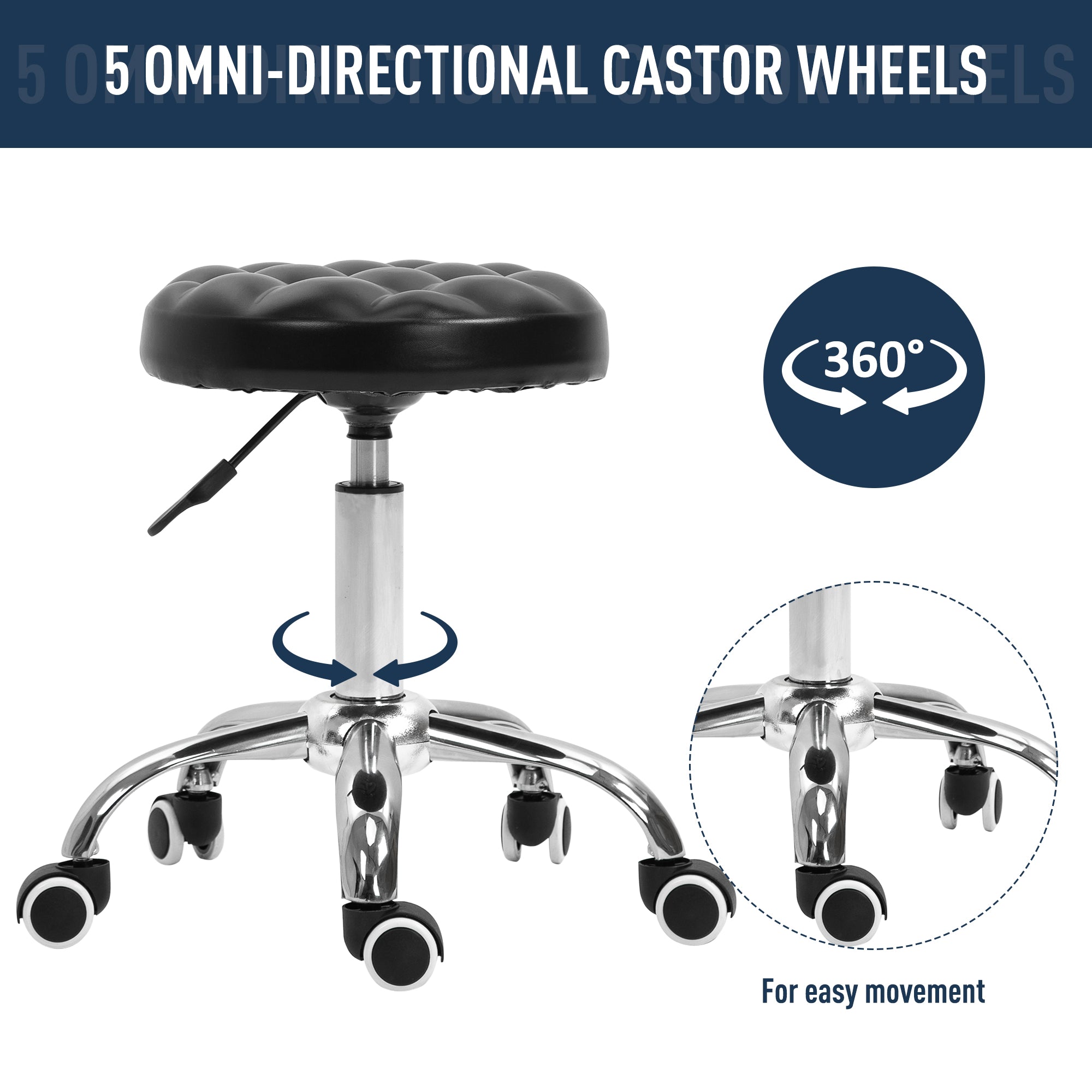 Rolling Swivel Padded Salon Stool with Adjustable Height Wheeled Tattoo Massage Chair Beauty SPA Bar Seat with Thick Padded Black Salon Stools   at Gallery Canada