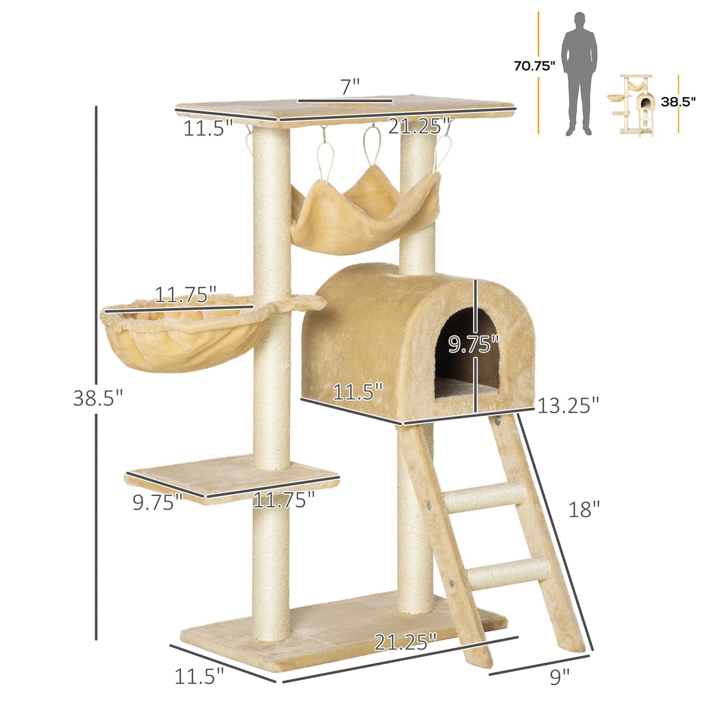 39" Deluxe Cat Tree Tower Scratching Post Kitten Condo Activity Center Deep Cream Cat Towers   at Gallery Canada