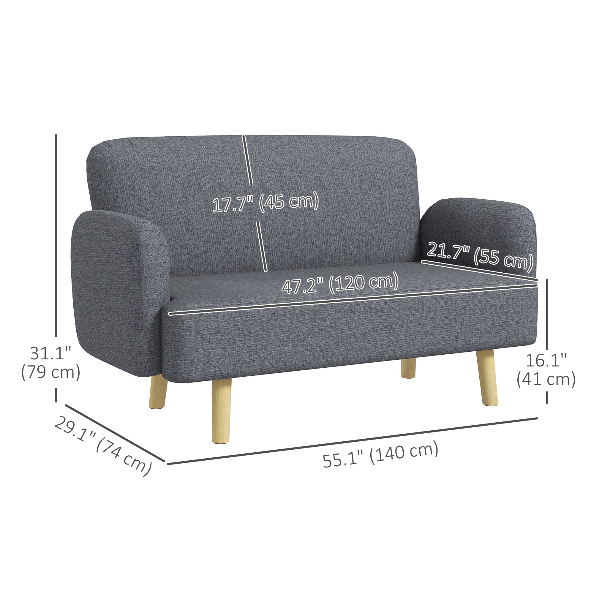 Velvet Feel Fabric 2 Seater Sofa, Small Sofa Loveseat with 8.3