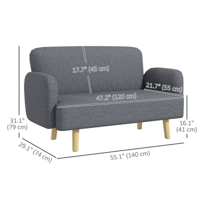 Velvet Feel Fabric 2 Seater Sofa, Small Sofa Loveseat with 8.3" Thick Padding and Wood Legs, Grey 2-Seater Sofas   at Gallery Canada