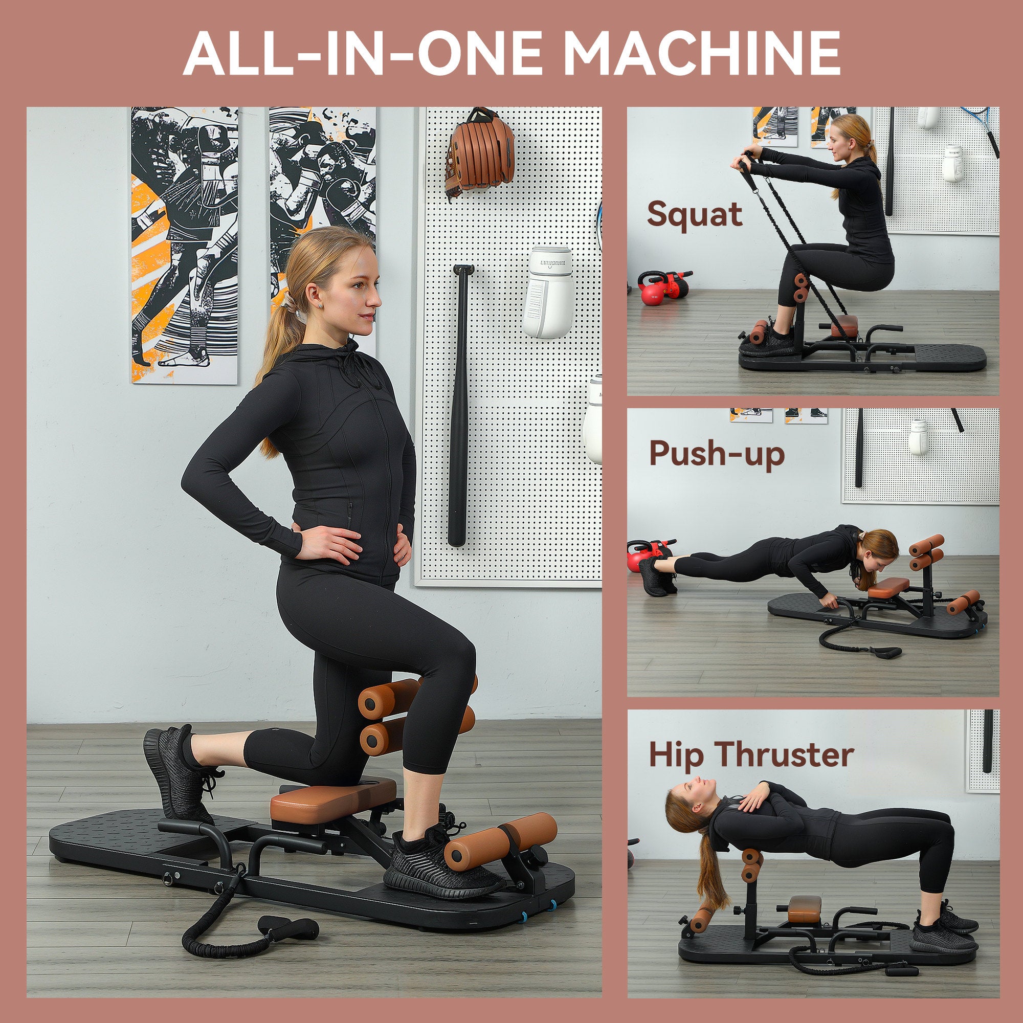 Foldable Sissy Squat Machine, Hip Thrust Machine with Push Up Stand, Multipurpose Glute Workout Equipment Squat Machine at Gallery Canada