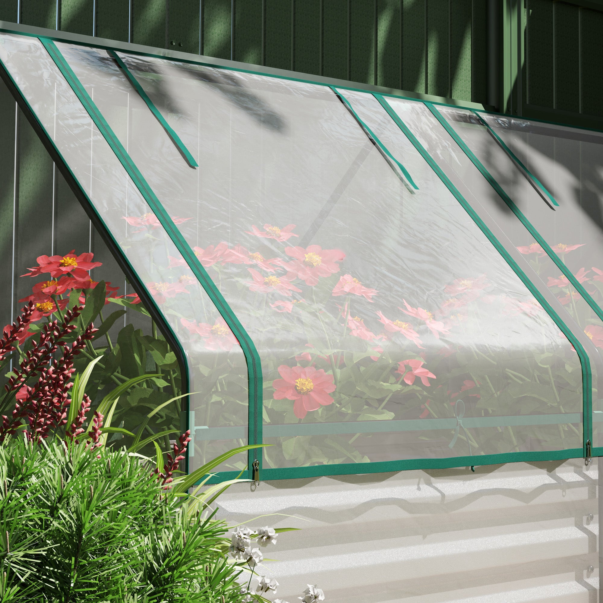 6' x 3' Metal Planter Box with Cover, Raised Garden Bed with Mini Greenhouse for Herbs, Vegetables, Clear and Silver Raised Garden Beds at Gallery Canada