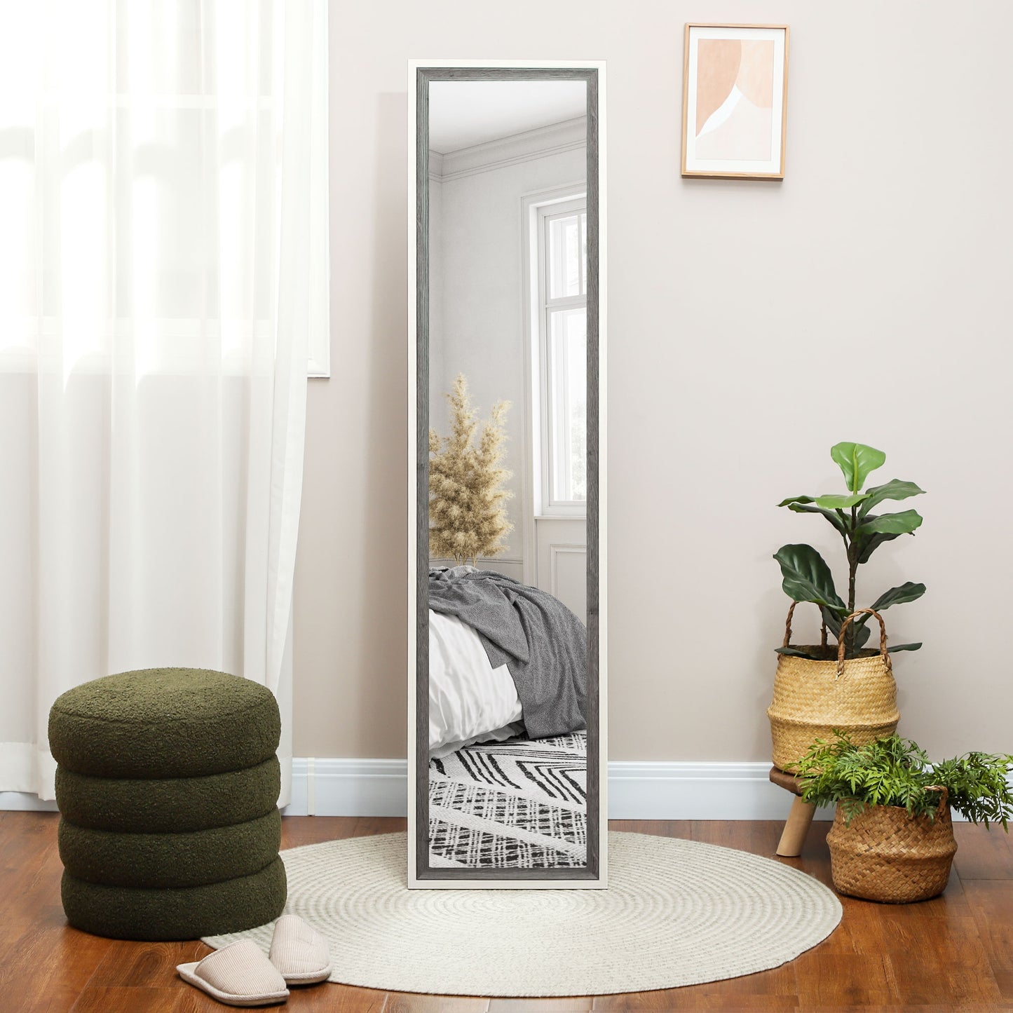 Floor Standing Mirror, Full Length Mirror, Free Standing, Leaning or Wall Mirror with Frame for Bedroom, Grey Wood Grain Full Length Mirrors   at Gallery Canada