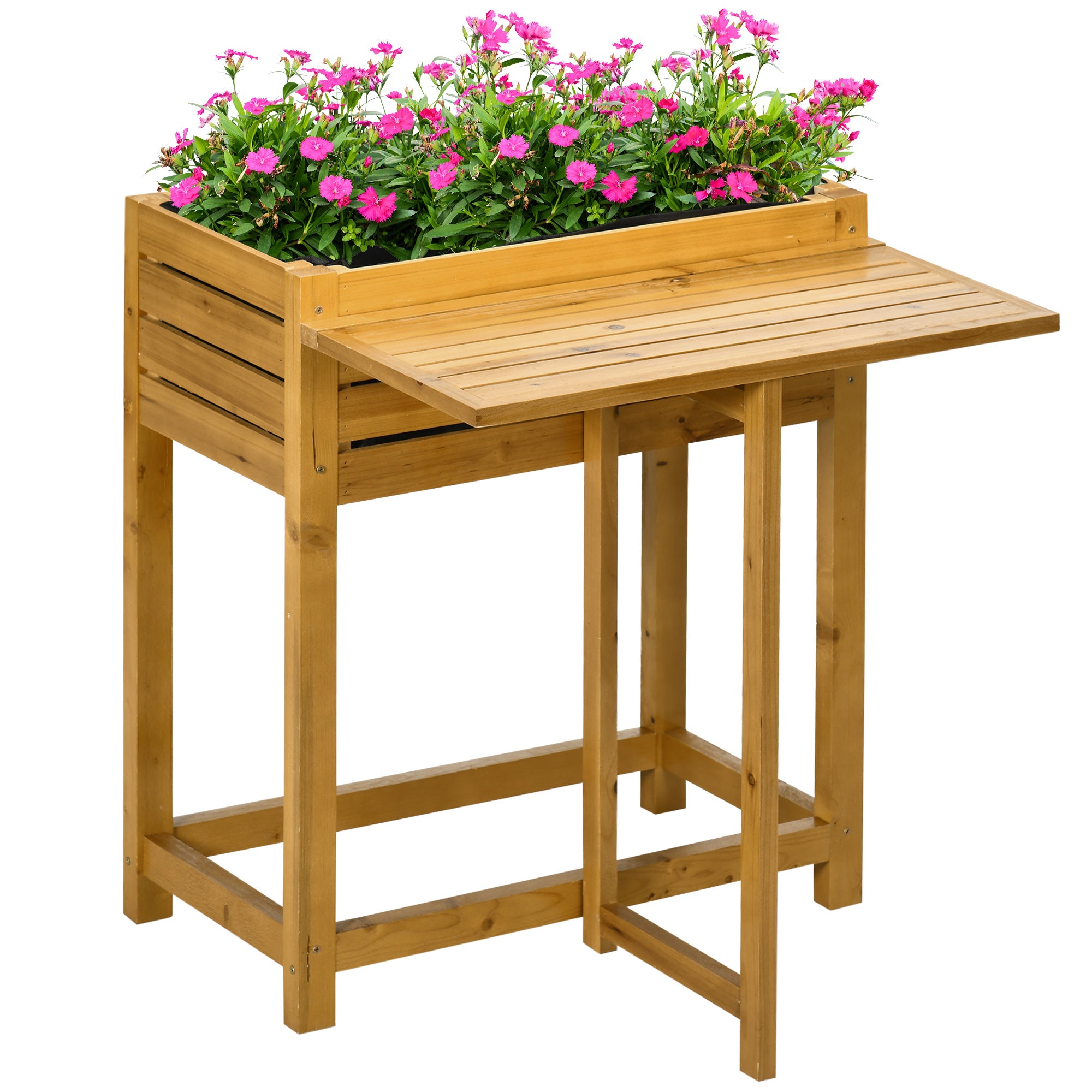 Raised Garden Bed with Folding Side Table, Elevated Wood Planter Box for Flowers and Vegetables, Use for Patio, Balcony Raised Garden Beds at Gallery Canada