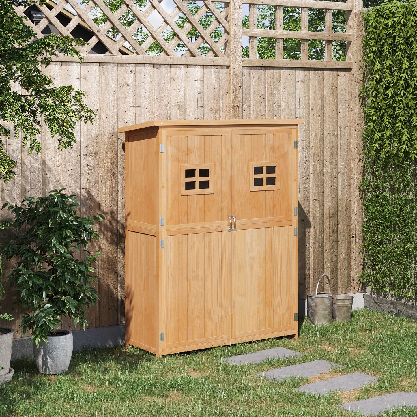 4x1.5ft Wooden Garden Storage Shed, Outdoor Tool Cabinet Organizer with Windows and Double Door, Nature Wood Sheds at Gallery Canada