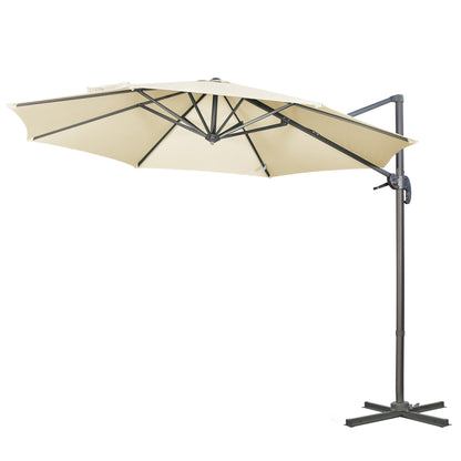 9.6' Cantilever Patio Umbrella Outdoor Hanging Offset Umbrella with Cross Base 360° Rotation Aluminum Poles Cream White Offset Cantilever Umbrellas   at Gallery Canada