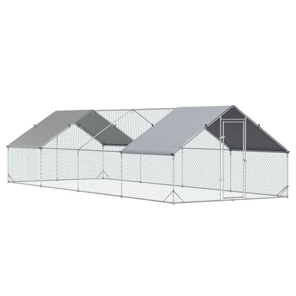 9.8' x 26.2' x 6.6' Chicken Coop Cage, Outdoor Hen House w/Cover &; Lockable Door Chicken Coops Silver  at Gallery Canada