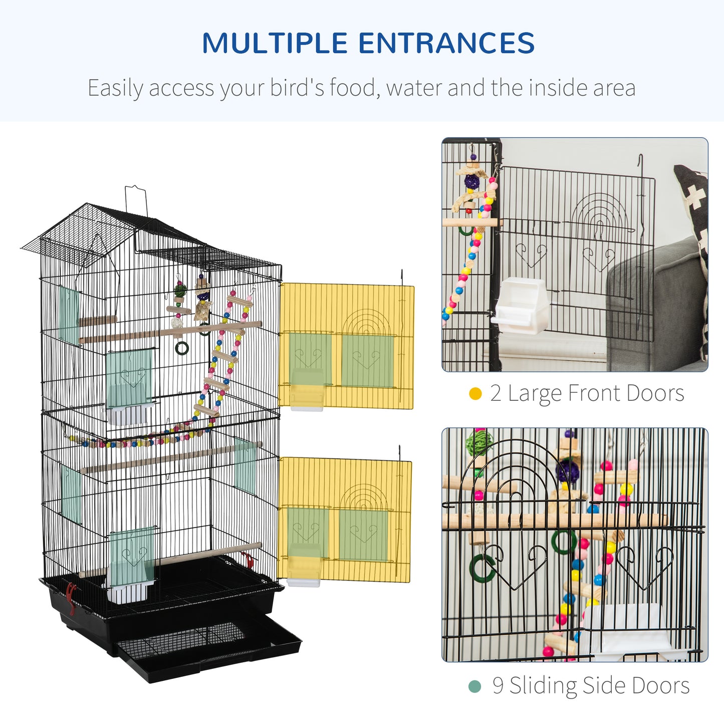 39" Bird Cage for Budgie, Cockatiel, Conure, Small Birds, with Ladder, Swing, Toys, Perches, Tray, Feeding Bowls, Handle Bird Cages   at Gallery Canada