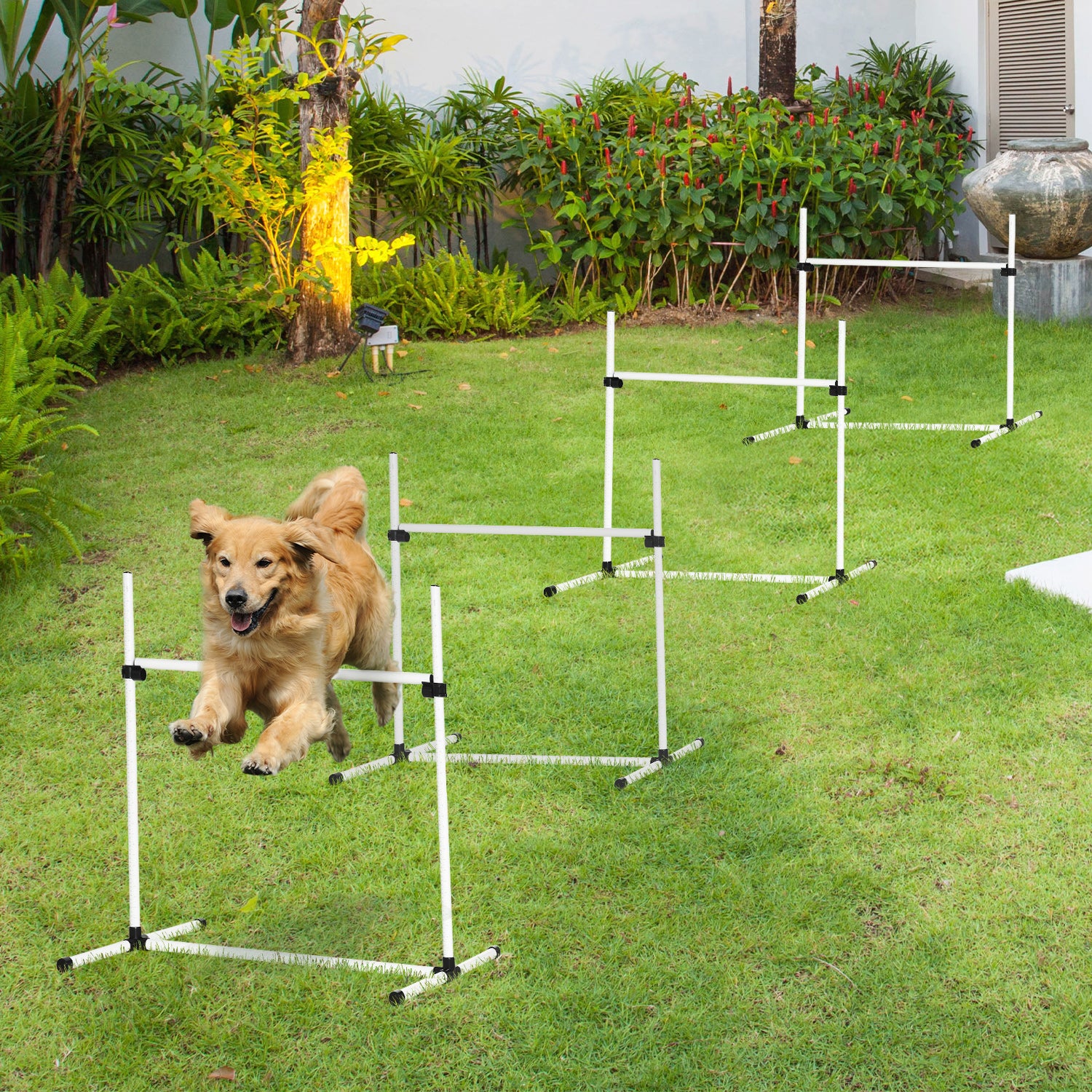 Set of 4 Dog Agility Training Equipment Adjustable Jump Bar Pet Exercise Kit with Carrying Bag (White) Dog Agility Training Equipment at Gallery Canada