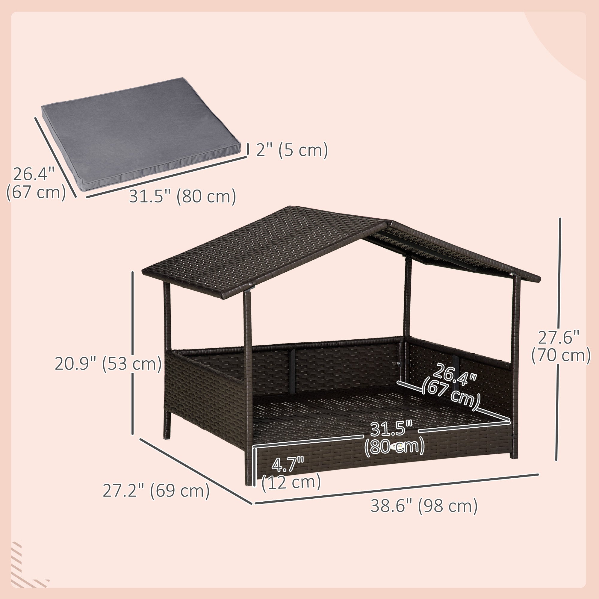 Wicker Pet House Dog Bed for Indoor/Outdoor Rattan Furniture with Cushion Houses, Kennels & Pens at Gallery Canada