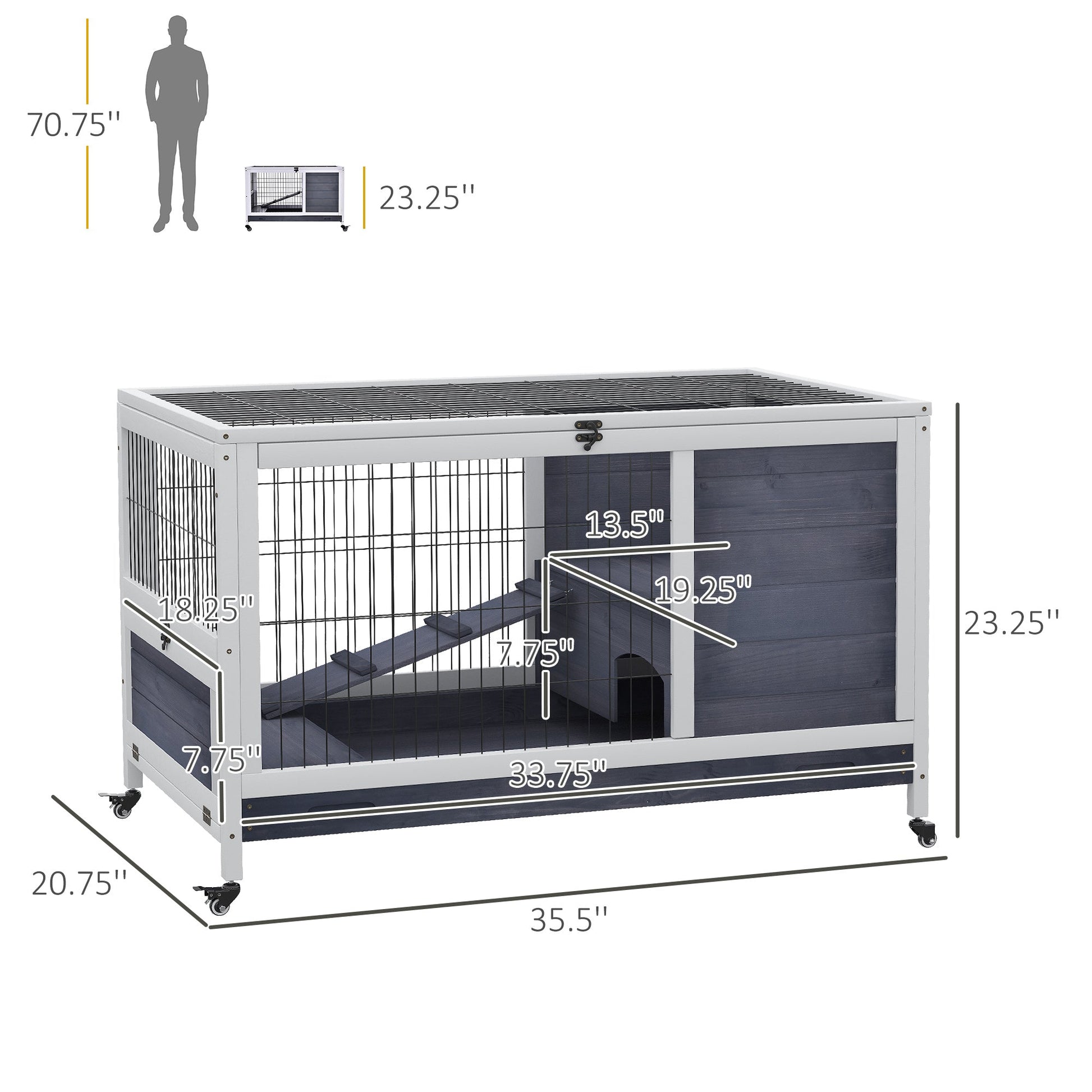 Wooden Indoor Rabbit Hutch Elevated Cage Habitat with Enclosed Run with Wheels, Ideal for Rabbits and Guinea Pigs, White - Gallery Canada