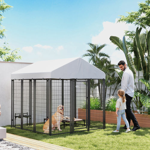 Outdoor Dog Kennel with Waterproof UV-Resistant Cover, for Large and Medium Dogs, 6' x 6' x 6', Silver