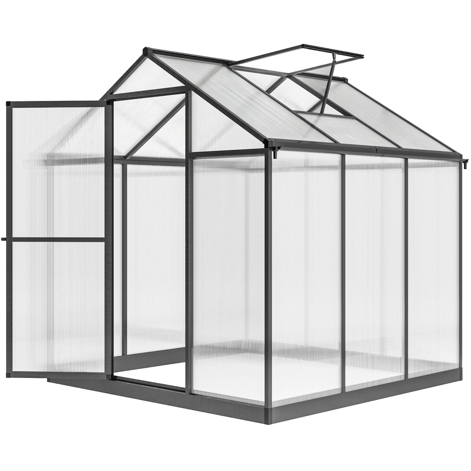 6' x 8' x 6.4' Walk-in Garden Greenhouse Polycarbonate Panels Plants Flower Growth Shed Cold Frame Outdoor Portable Warm House Aluminum Frame, Charcoal Grey Walk In Greenhouses at Gallery Canada