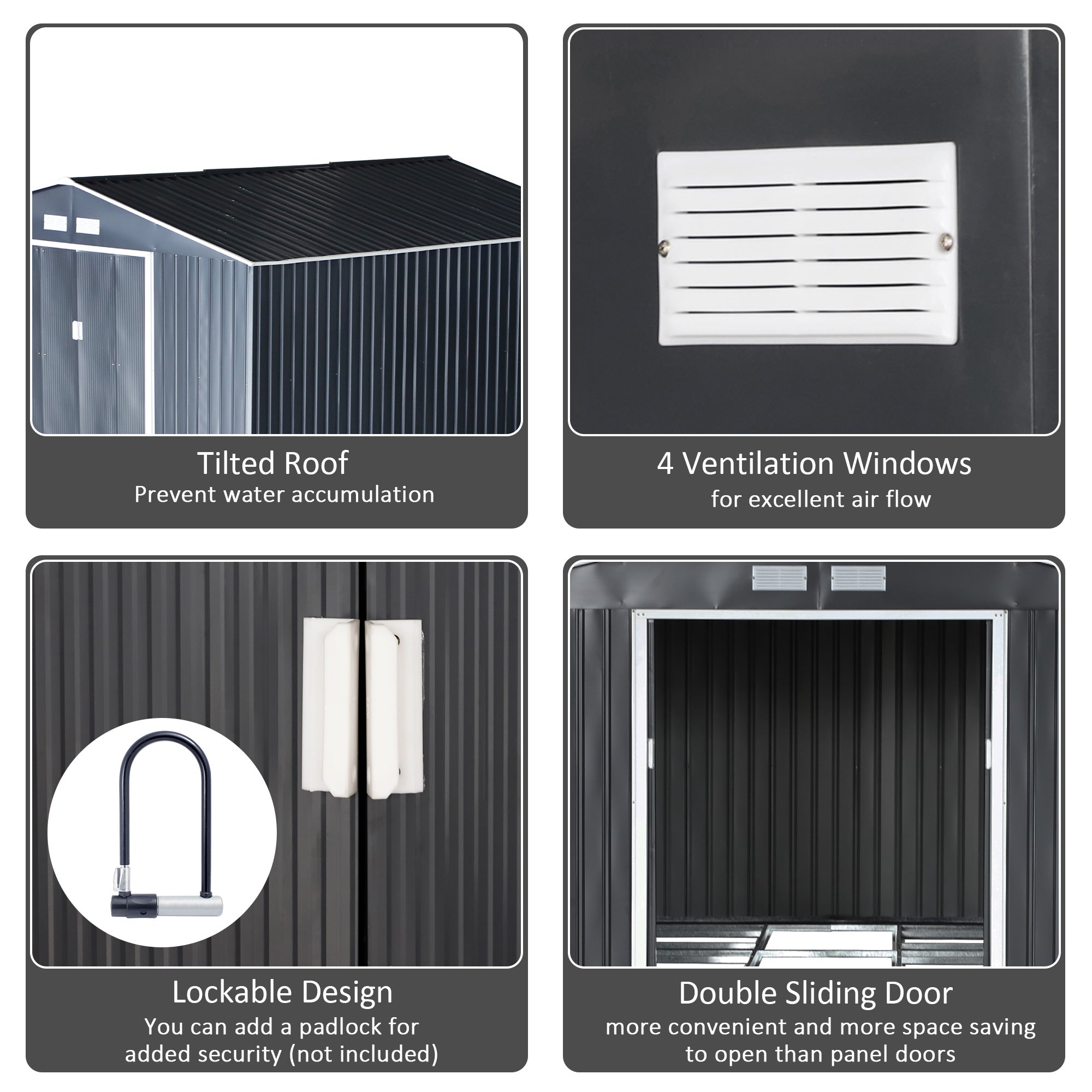 11.2ft x 12.5ft Practical Backyard Garden Storage Tool Shed 4 Ventilation Slots Double Sliding Door, Grey Sheds at Gallery Canada