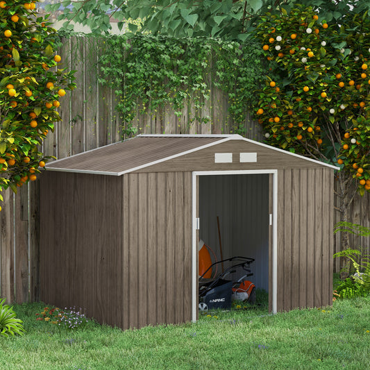 9.1'x6.4'x6.3' Garden Storage Shed w/ Foundation Kit Metal Tool Storage House w/ Double Doors Distressed Light Brown Sheds   at Gallery Canada