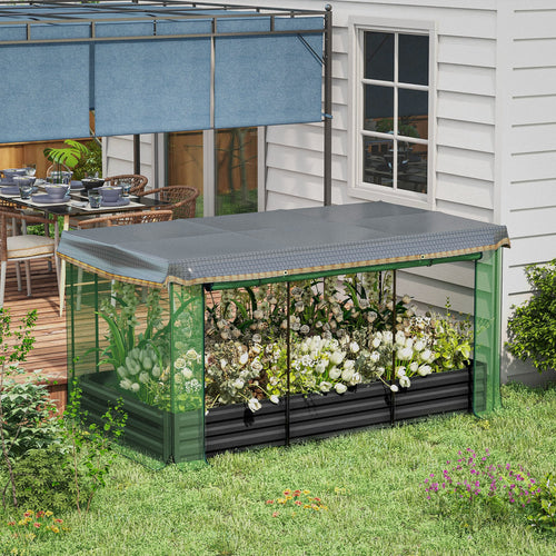 Galvanized Steel Planter Box with Crop Cage and Shade Cloth, Raised Garden Bed for Flowers, Vegs and Herbs