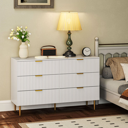 Modern Chest of Drawers 6 Drawer Dresser for Bedroom with Gold Legs and Handles, White Storage Cabinets at Gallery Canada