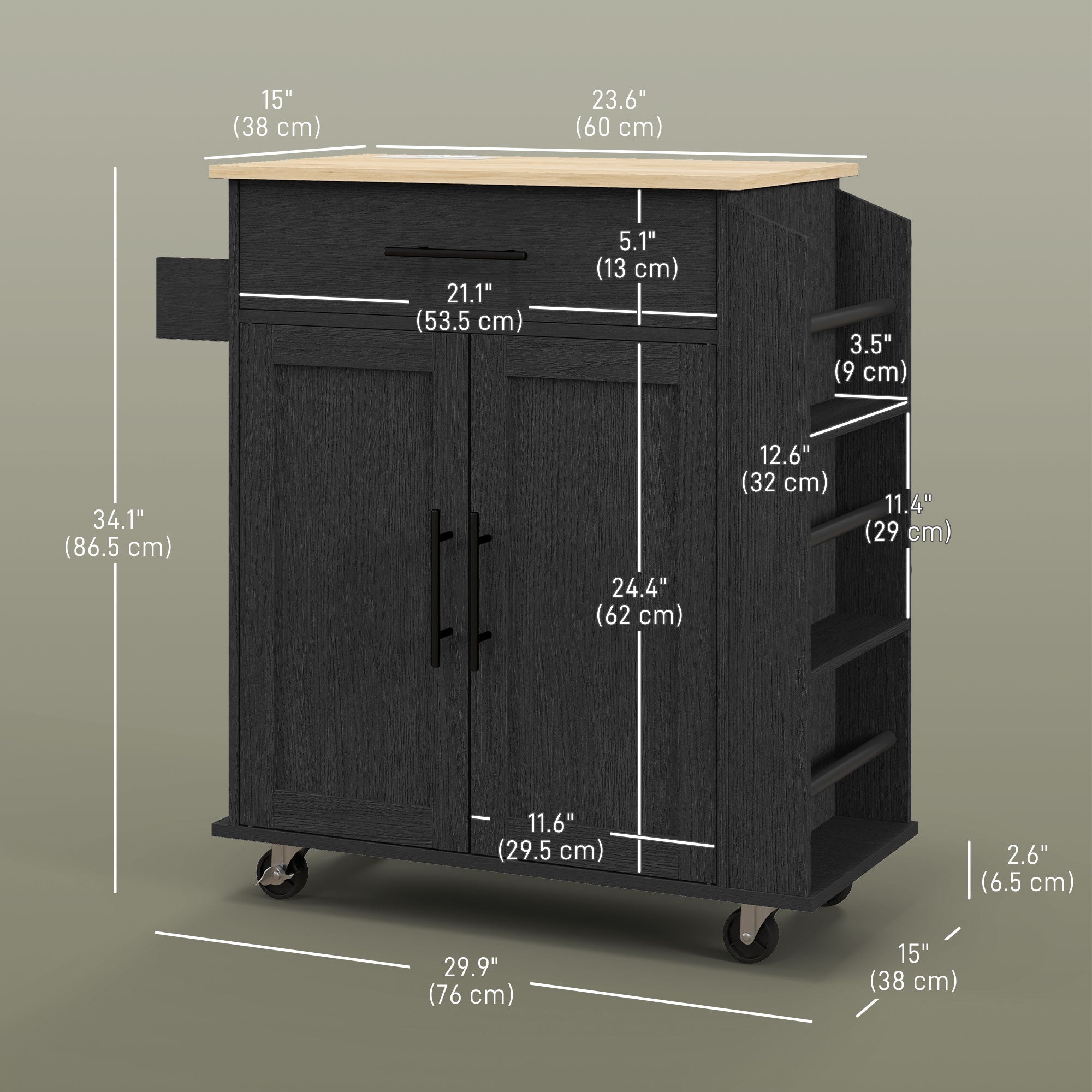 Rolling Island with Wheels for Kitchen, Kitchen Island on Rollers with Power Outlets, Drawer and Doors Kitchen Islands & Kitchen Carts   at Gallery Canada