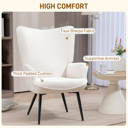 Accent Sherpa Chair, Upholstered Armchair, Fluffy Wingback Chair for Living Room, Reading Room, Cream White Accent Chairs   at Gallery Canada