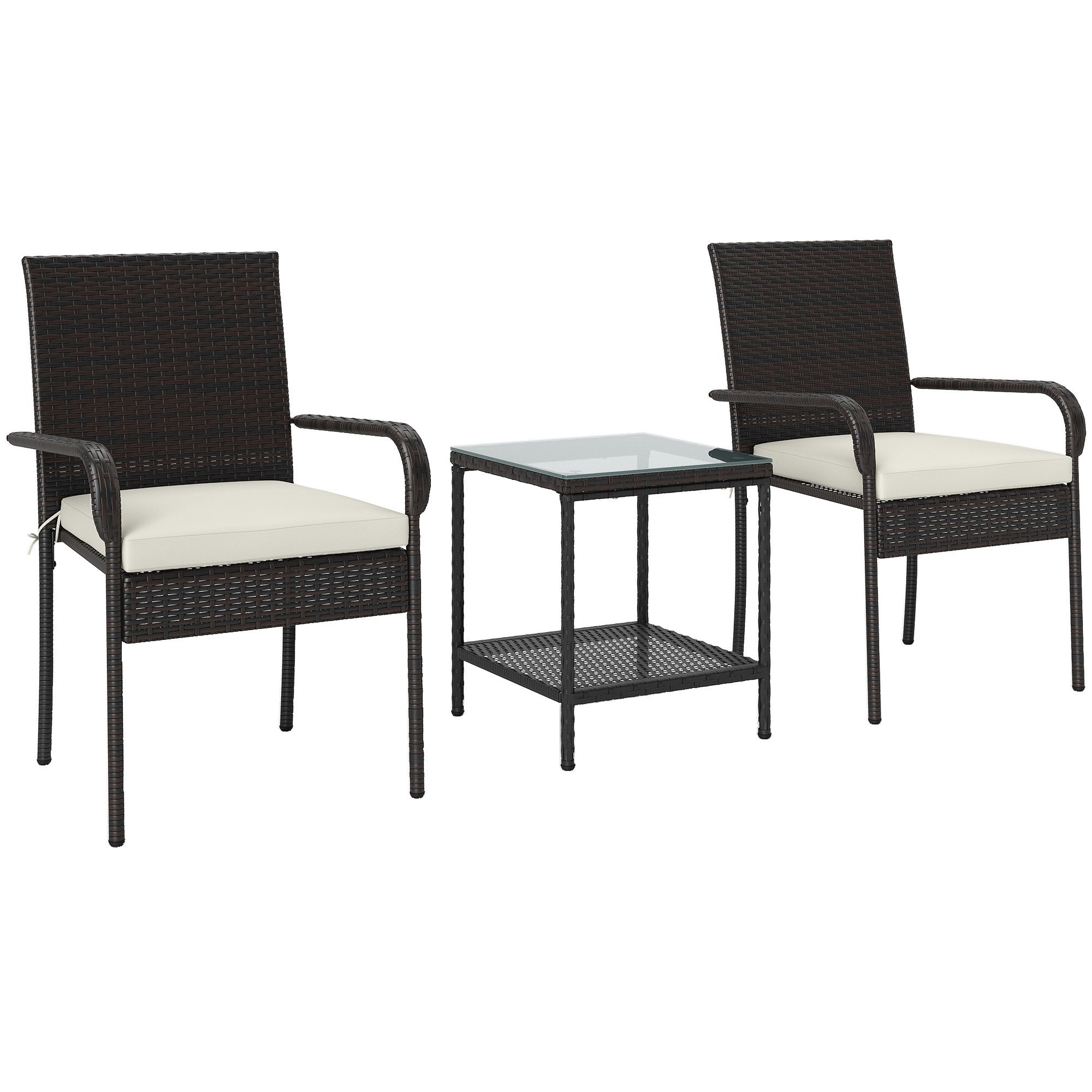 3 Piece Wicker Patio Furniture Set with Stackable Chairs, Washable Cushion, Tempered Glass Top, for Backyard, Brown Bistro Sets Multi Colour at Gallery Canada
