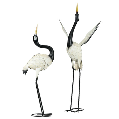 Set of 2 Garden Sculptures Heron Statues Lawn Patio Backyard Ornaments, 35.4"-40.6", White and Black Garden Decor Multi Colour  at Gallery Canada