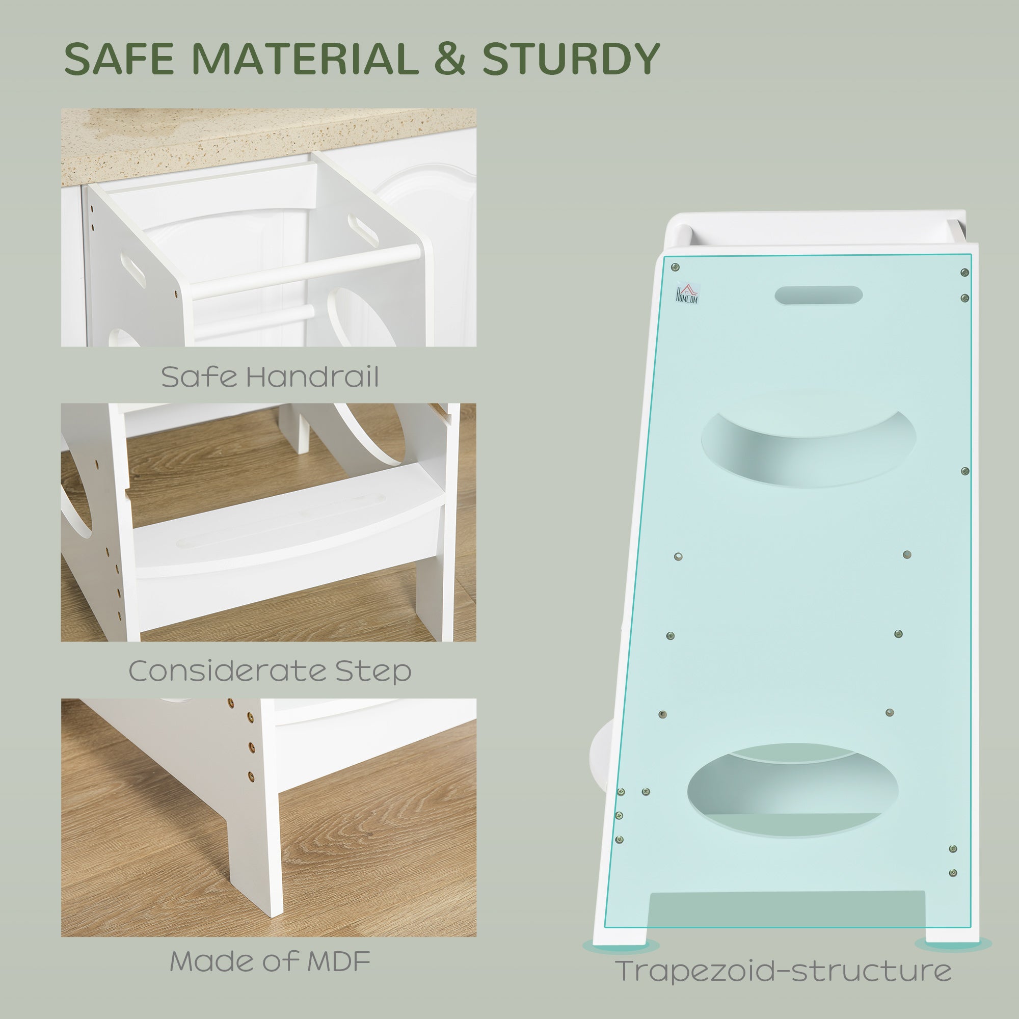 Toddler Tower Kitchen Helper with 3-Level Adjustable Height, Heavy-Duty Kids Step Stool with Safety Rail, White Toddler & Kids Step Stools at Gallery Canada