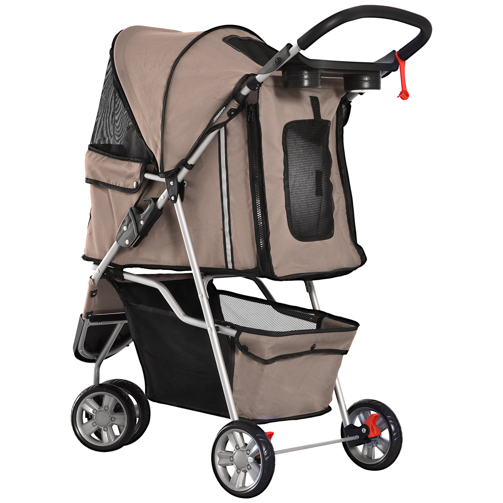 Cat Stroller, 3 Wheels Foldable Dog Stroller with Storage Basket, Brake, Adjustable Canopy, Cupholders, Pet Stroller for Miniature and Small Dogs Travel, Coffee Dog Bike Trailers & Strollers at Gallery Canada