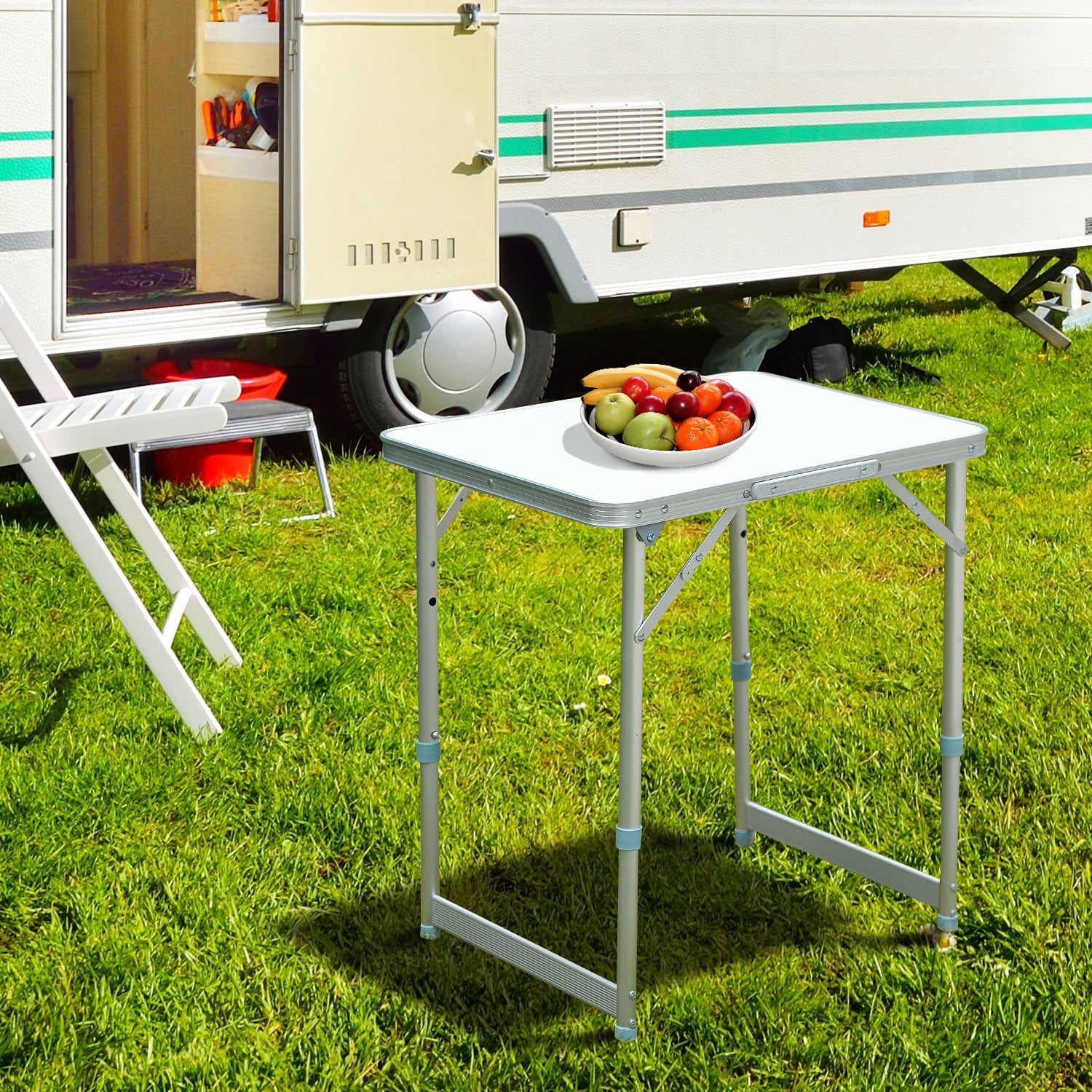 Folding Adjustable Patio Picnic Table Portable Camping Dining Lunch Table Aluminum Frame Silver Picnic Tables & Camping Chairs at Gallery Canada