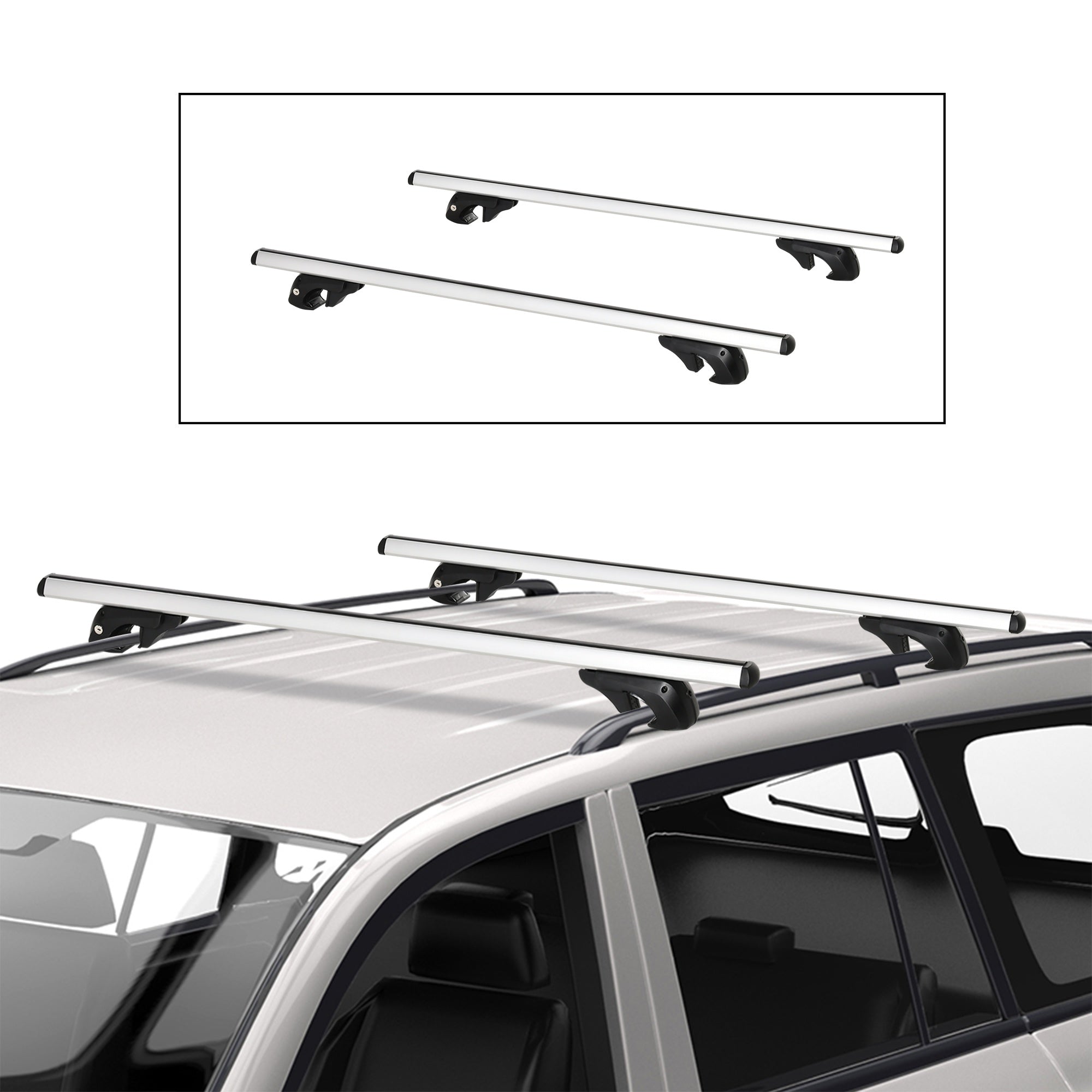 2pc Roof Rack Car Roof Top Lockable Aluminum Cross Bars Adjustable Baggage Luggage Carrier, Silver (53