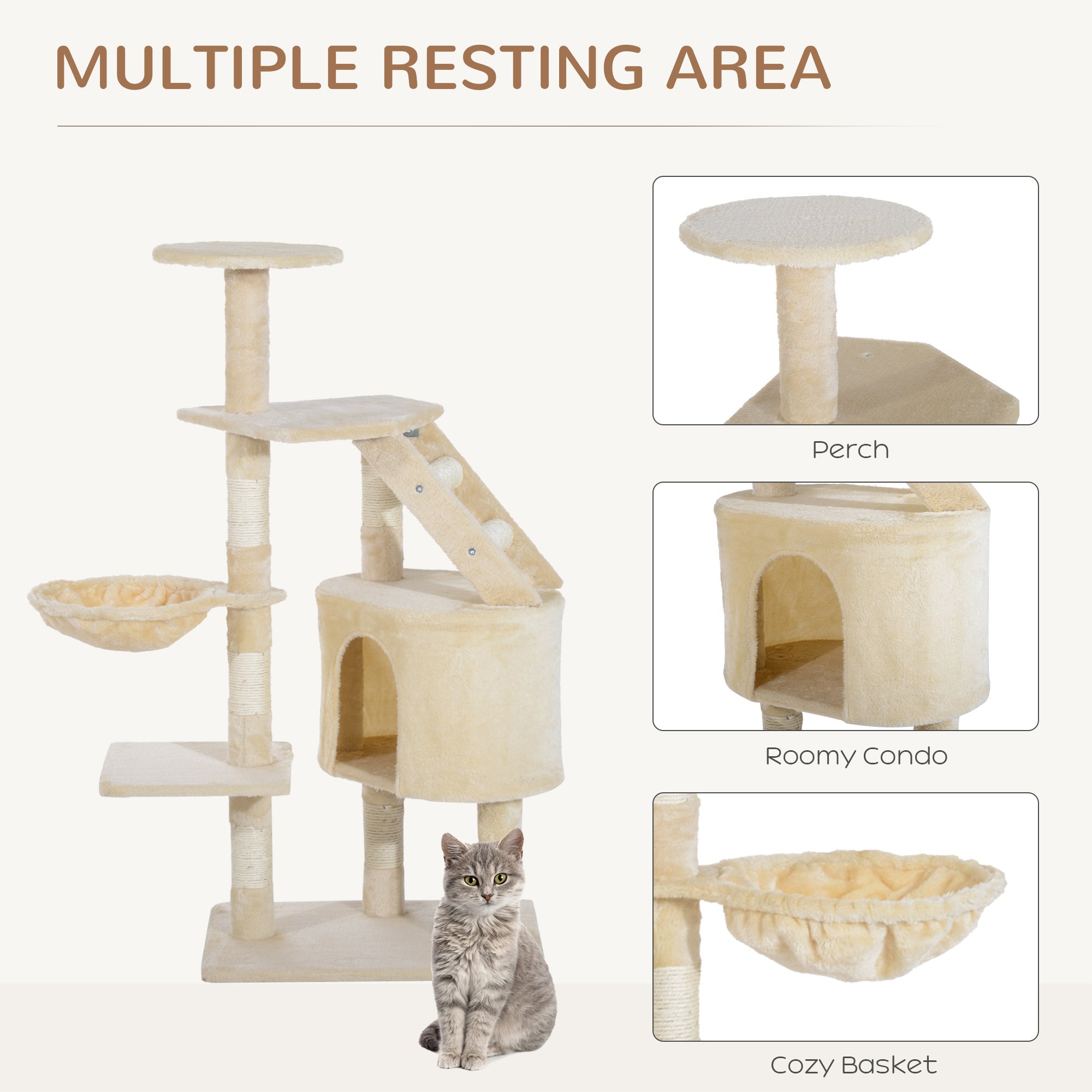 49” Deluxe Cat Tree Furniture Scratching Pet Tower Kitten Play Post (Creamy White) Cat Posts   at Gallery Canada