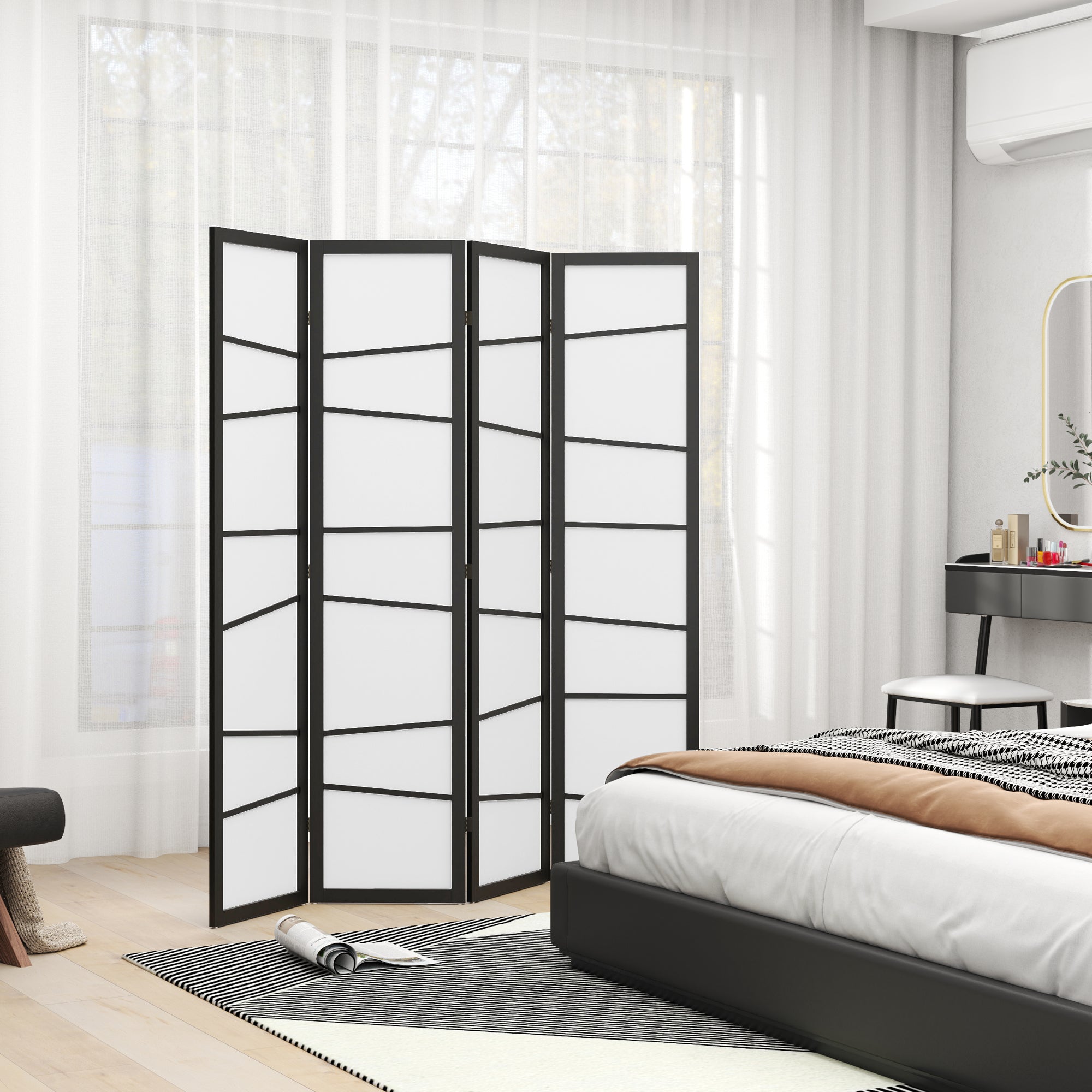 5.6ft Folding Room Divider, 4 Panel Wall Partition with Wood Frame for Bedroom, Home Office, White Room Dividers Multi Colour at Gallery Canada