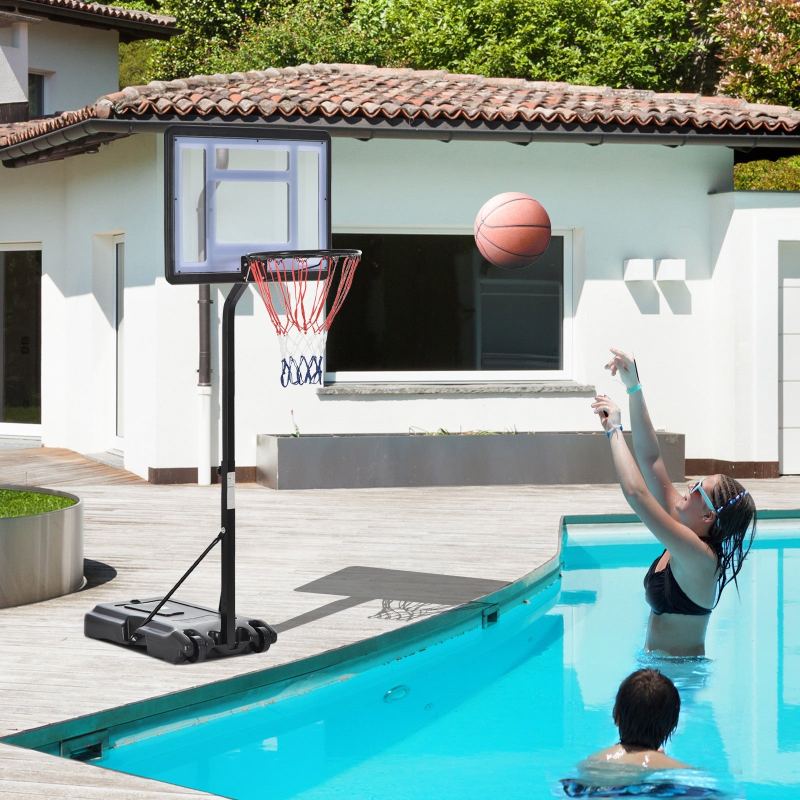 Portable Basketball Hoop System Stand Goal Pool Side with Height Adjustable 3FT-4FT, 32'' Backboard Basketball   at Gallery Canada