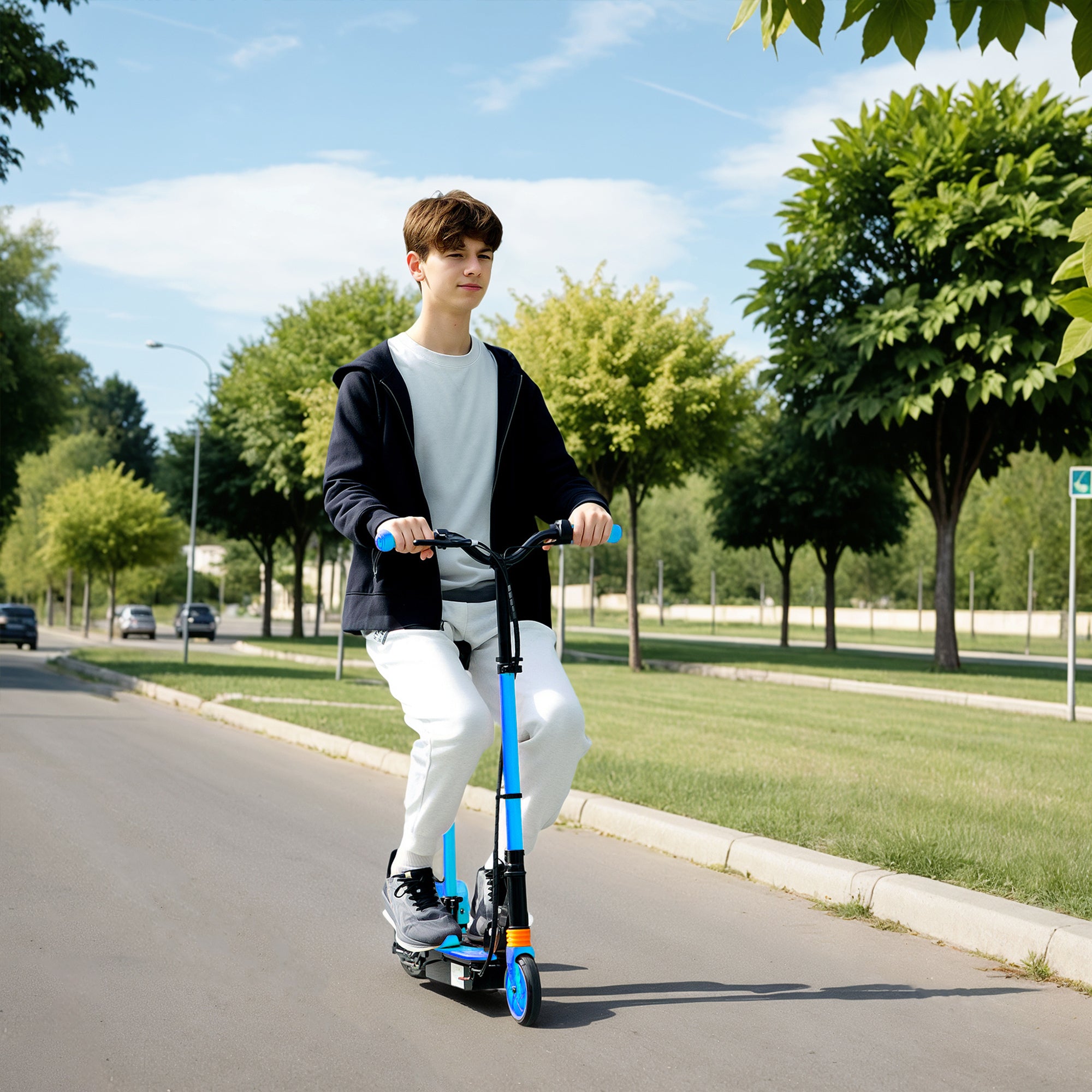 Foldable Electric Scooter for Kids Ages 6-14, with Seat and 2 Adjustable Heights, Max 6km Range &; 12km/h, Blue Scooters at Gallery Canada
