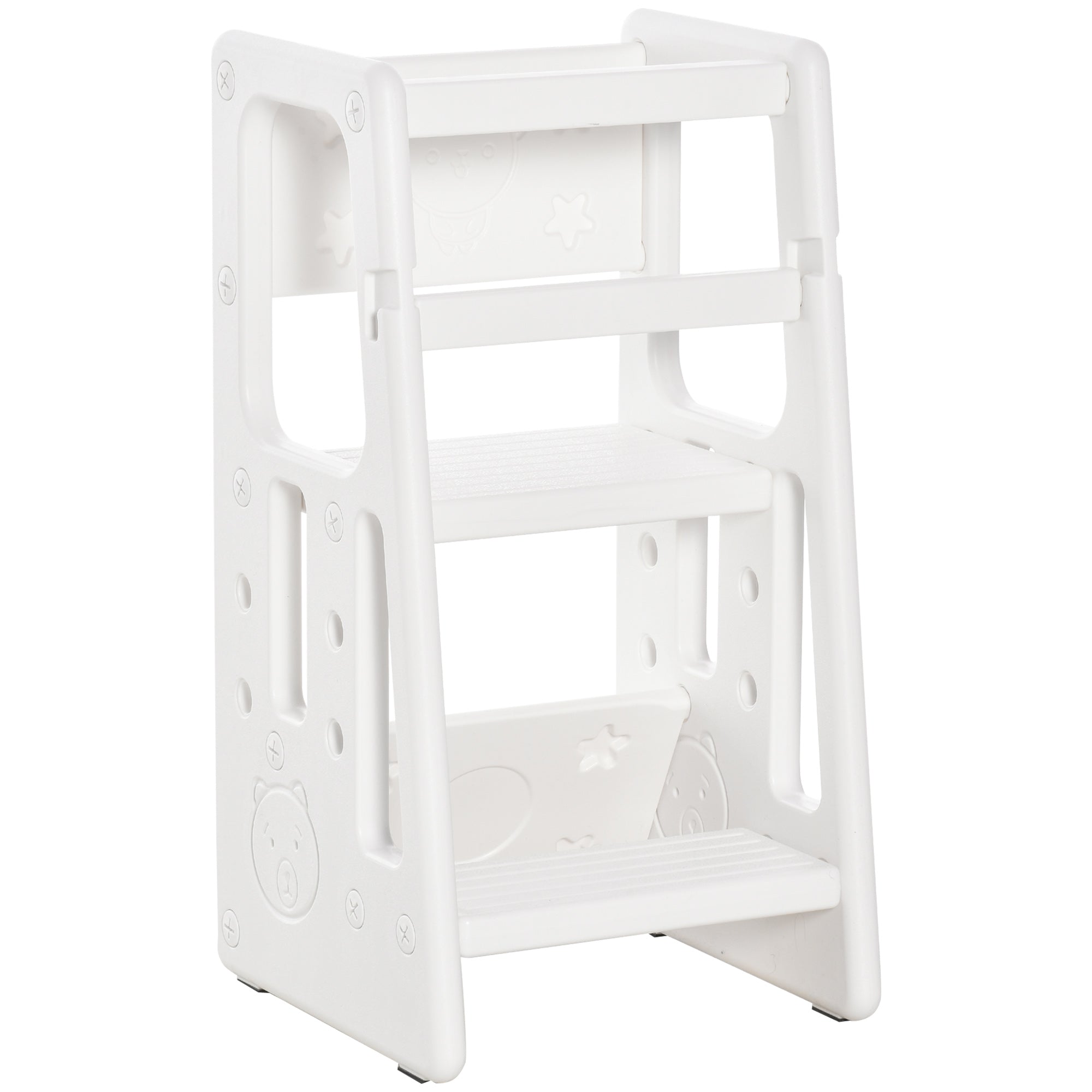 Toddler Kitchen Helper 2 Step Stool with Adjustable Height Platform and Safety Rail, White Toddler & Kids Step Stools White  at Gallery Canada