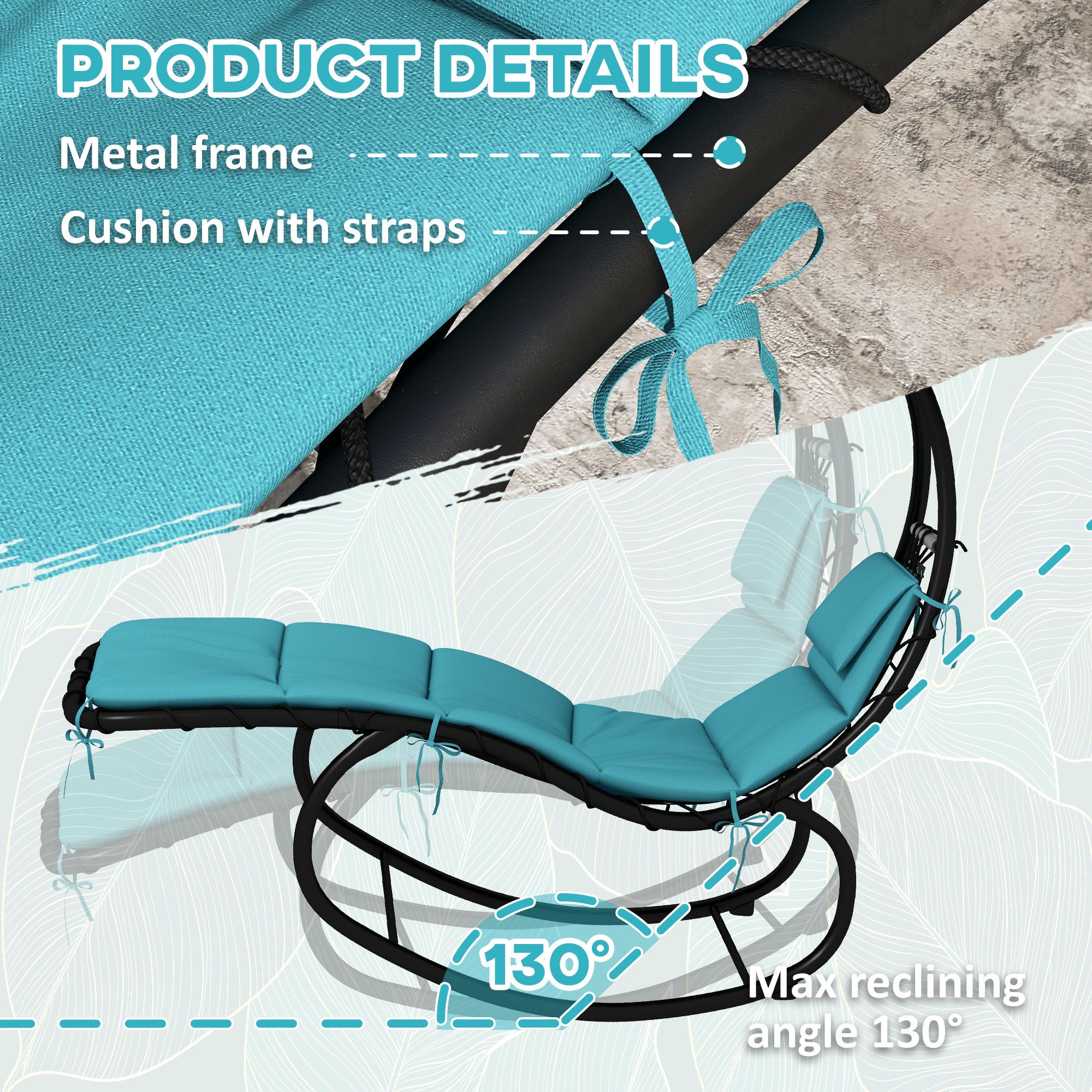 Tanning Chair with Sunshade Roof, Rocking Base, Cushion, Headrest, Turquoise Lounger Chairs   at Gallery Canada