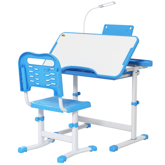 Kids Desk and Chair Set Height Adjustable Student Writing Desk Children School Study Table with Tilt Desktop, Blue Kids Desk Sets   at Gallery Canada