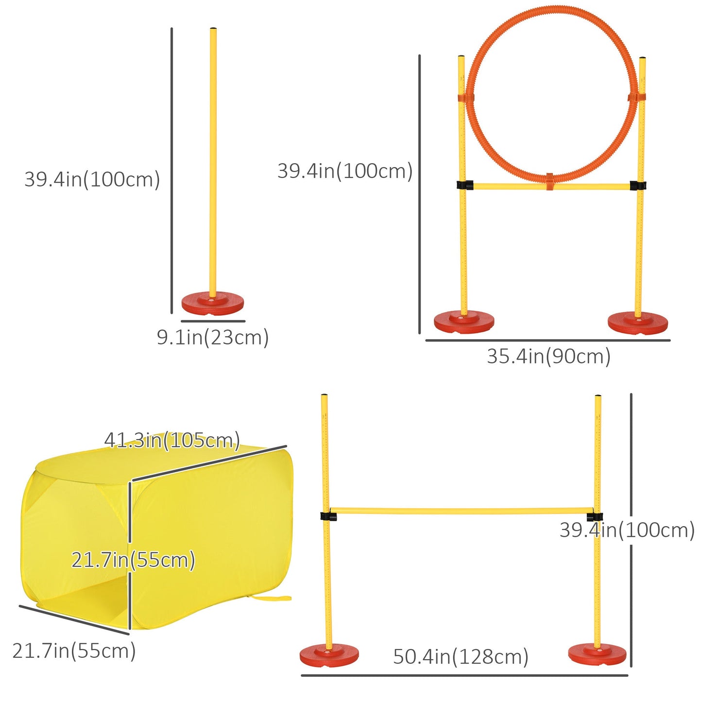 4PCs Portable Pet Agility Training Obstacle Set for Dogs w/ Adjustable Weave Pole, Jumping Ring, Adjustable High Jump, Tunnel and Carrying Bag Dog Agility Training Equipment   at Gallery Canada