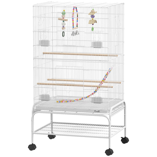 43" Bird Cage with Rolling Stand, Toys, for Budgies Canaries White Bird Cages   at Gallery Canada