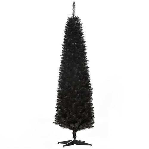 6 Pencil Christmas Tree, Slim Artificial Xmas Tree with Realistic Branches, Sturdy Metal Stand, Black