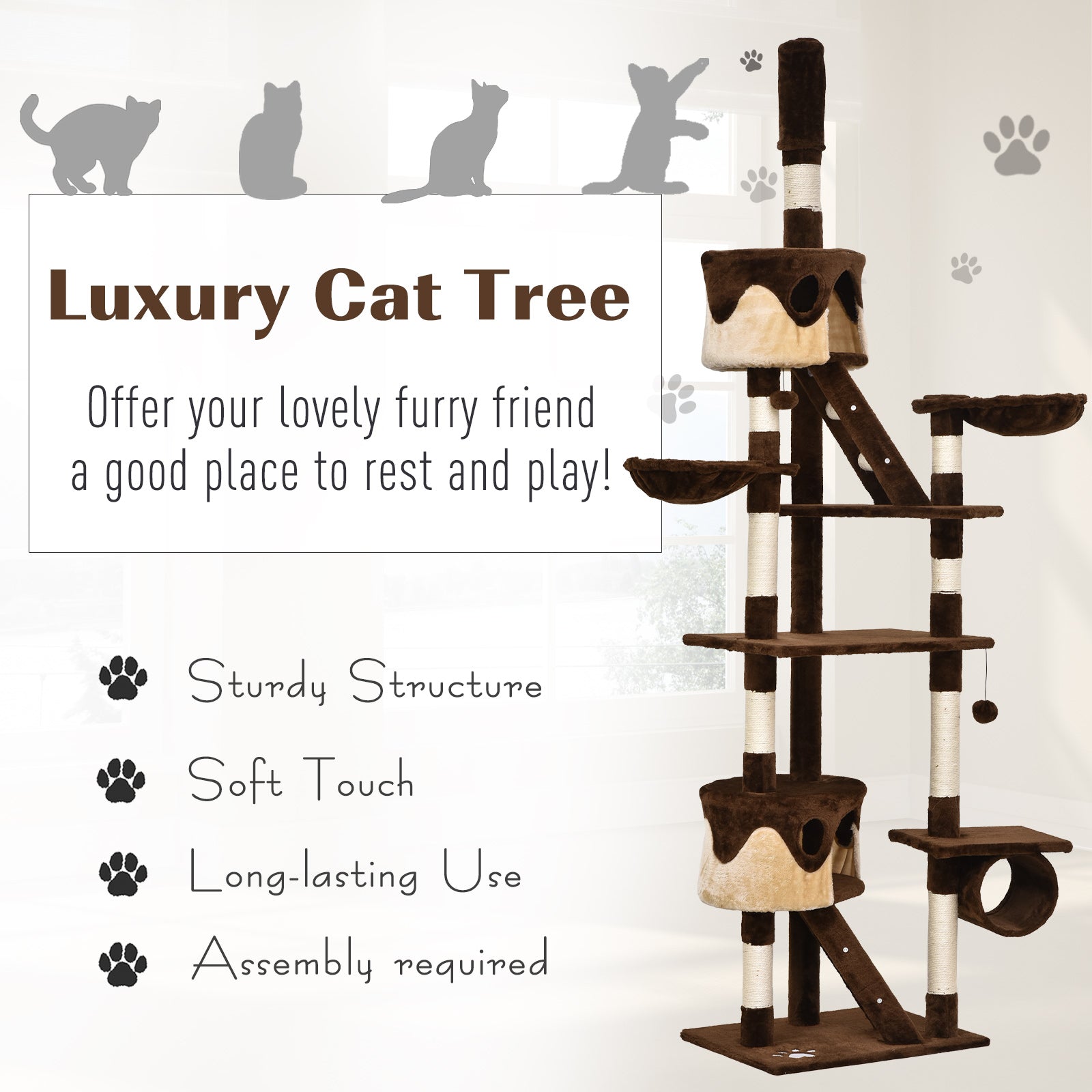 94"-102" Huge Cat Tree Ceiling High Cat Condo Scratching Post Activity Center Multi-Level Play House Floor to Ceiling Cat Trees   at Gallery Canada